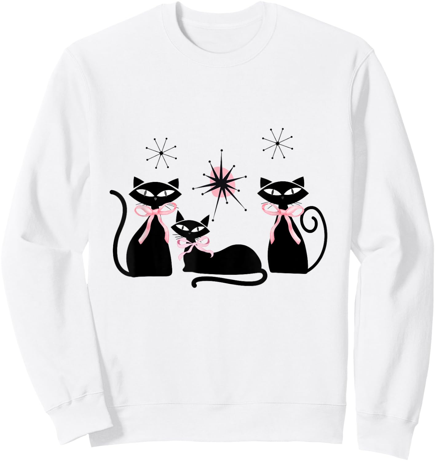 Atomic Cats Pink Bows Black Kitties MCM Girl Sweatshirt - Sweatshirt | White