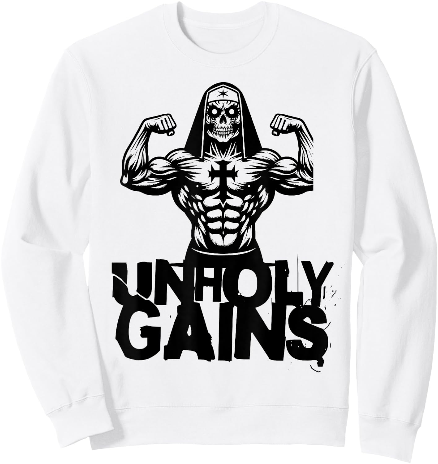Unholy Gains Satanic Workout Devil Worship Nun Sweatshirt - Sweatshirt | White