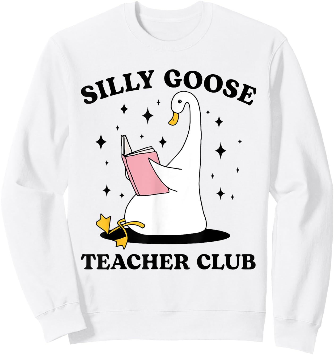Silly Goose Teacher Groovy Club Silly Goose Book Reading Sweatshirt - Sweatshirt | White