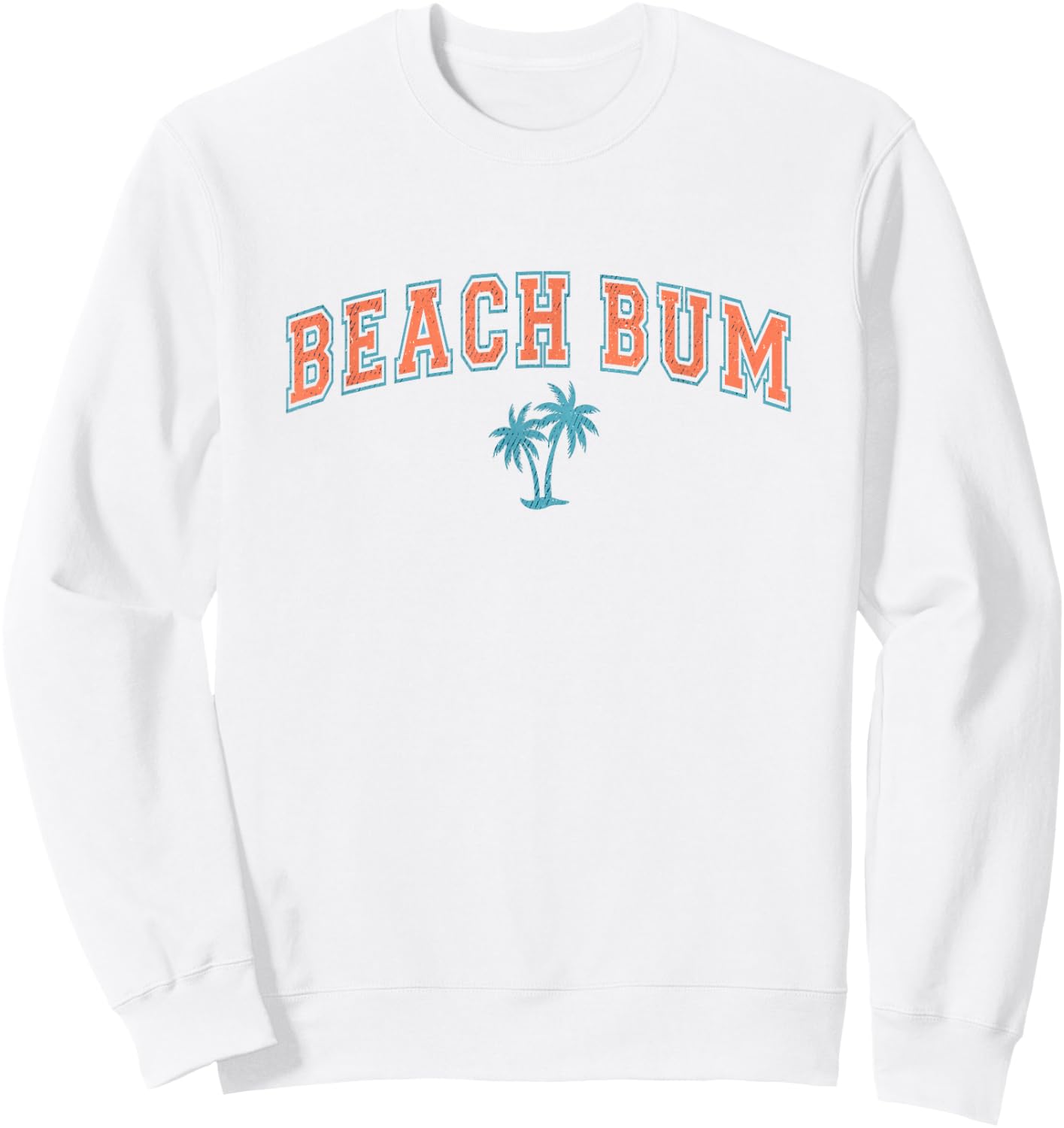 Vintage Beach Bum Shirt Varsity Text Palm Tree Simple Summer Men Women Girls Kids Sweatshirt - Sweatshirt | White