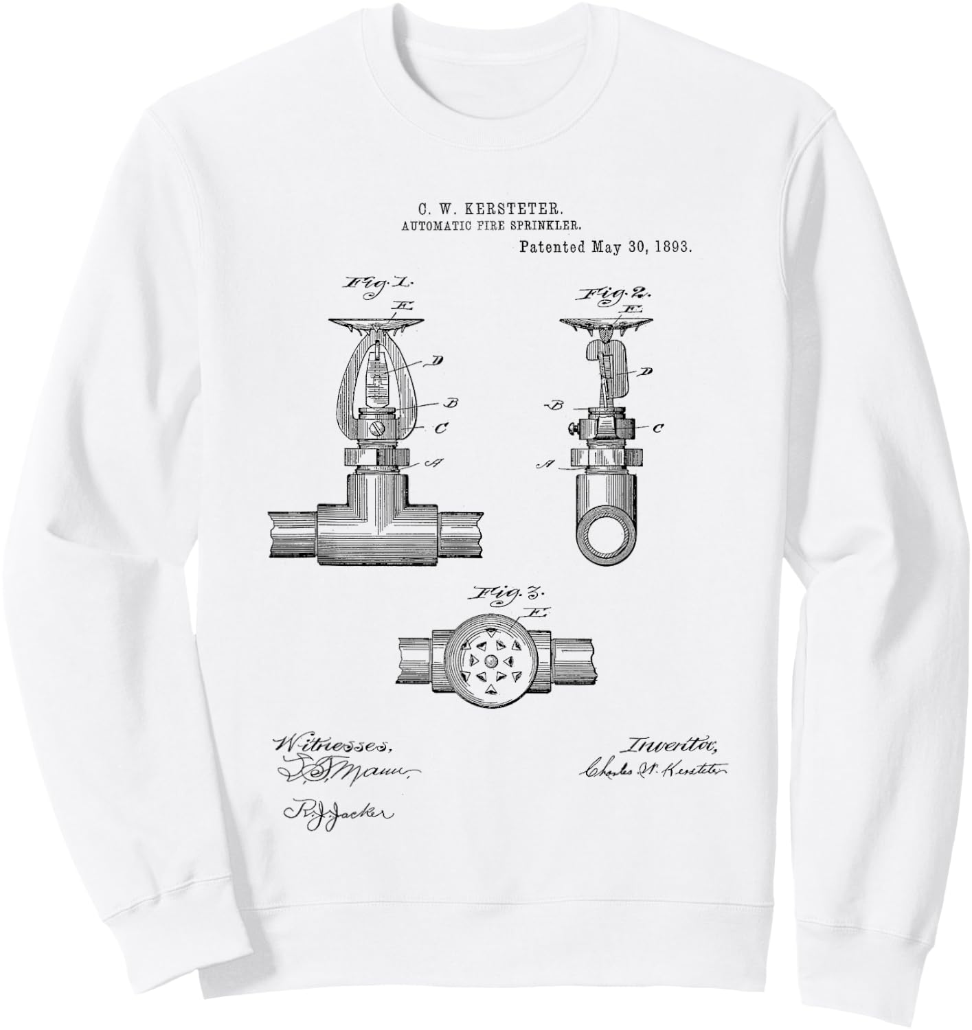 Fire Sprinkler Vintage Patent Hand Drawing Funny Novelty Sweatshirt - Sweatshirt | White
