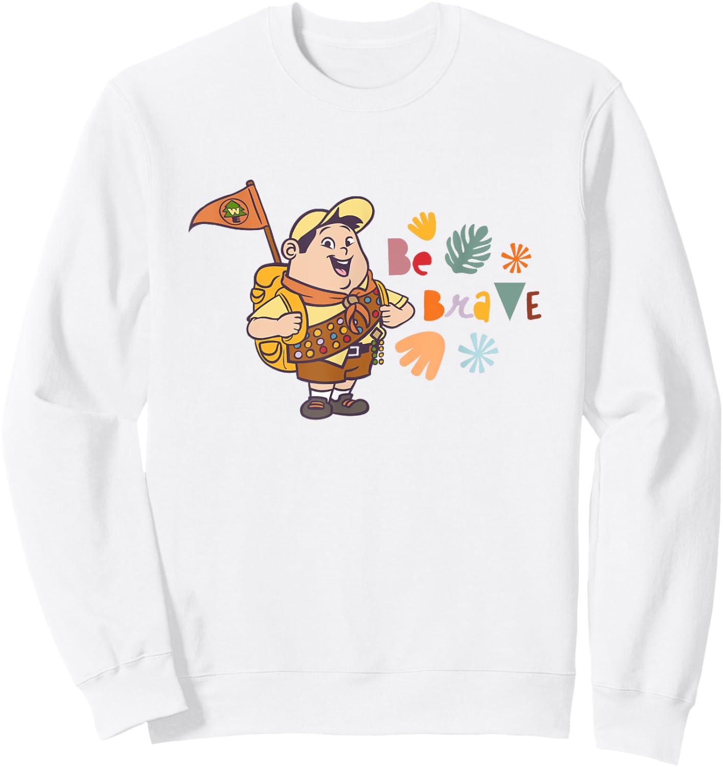 Disney Pixar Up Be Brave Cute Russell Colorful Chest Logo Sweatshirt - Sweatshirt | White