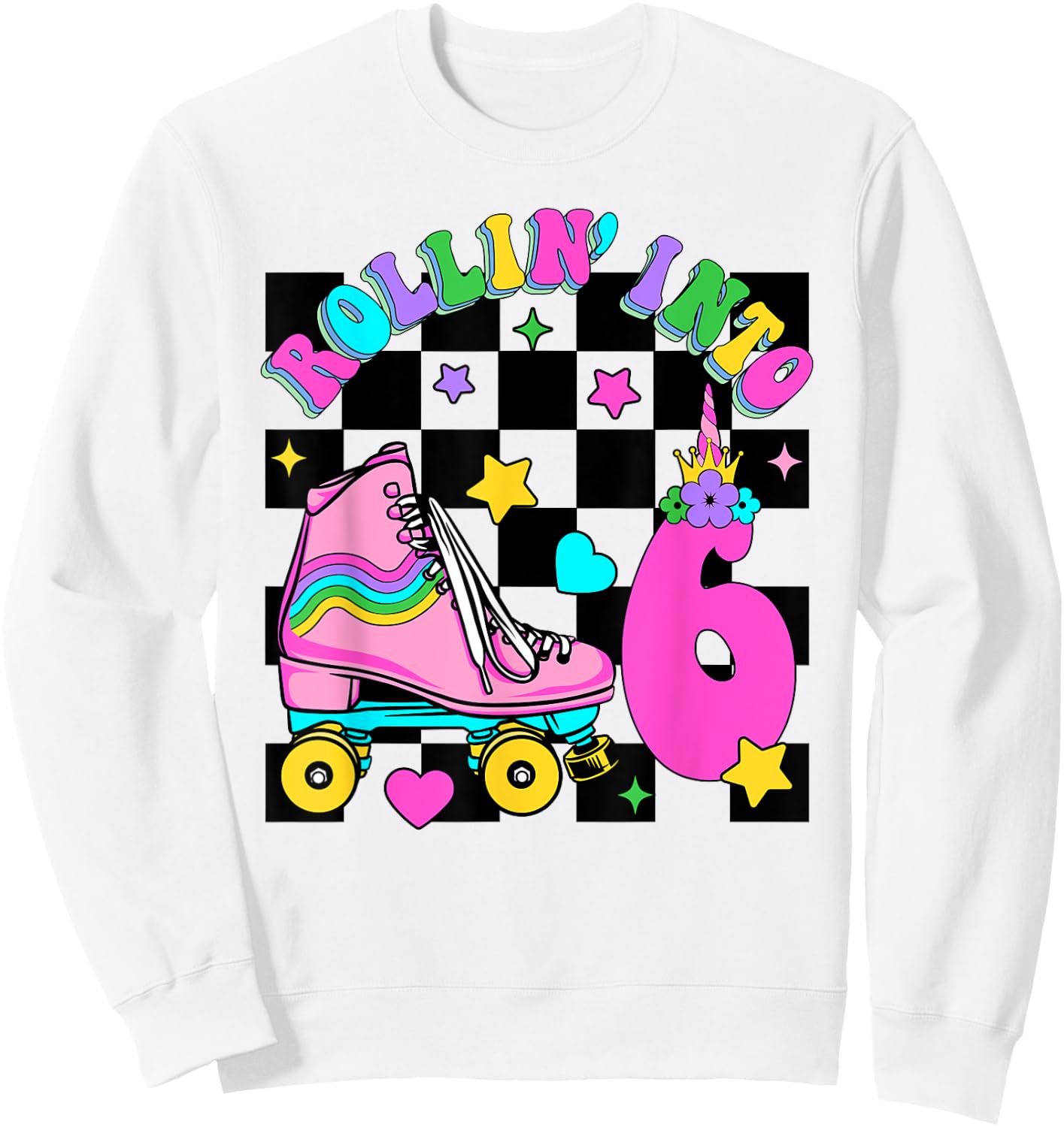 Rolling Into 6 Years Old Skater 6th Birthday Kids Girls Sweatshirt - Sweatshirt | White