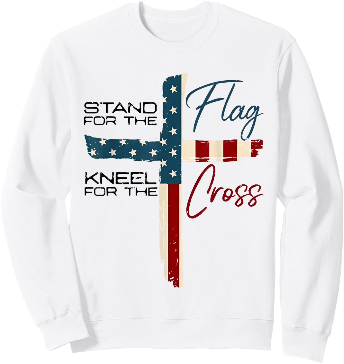 Stand For The Flag 4th Of July Cross USA Flag Christian Sweatshirt - Sweatshirt | White