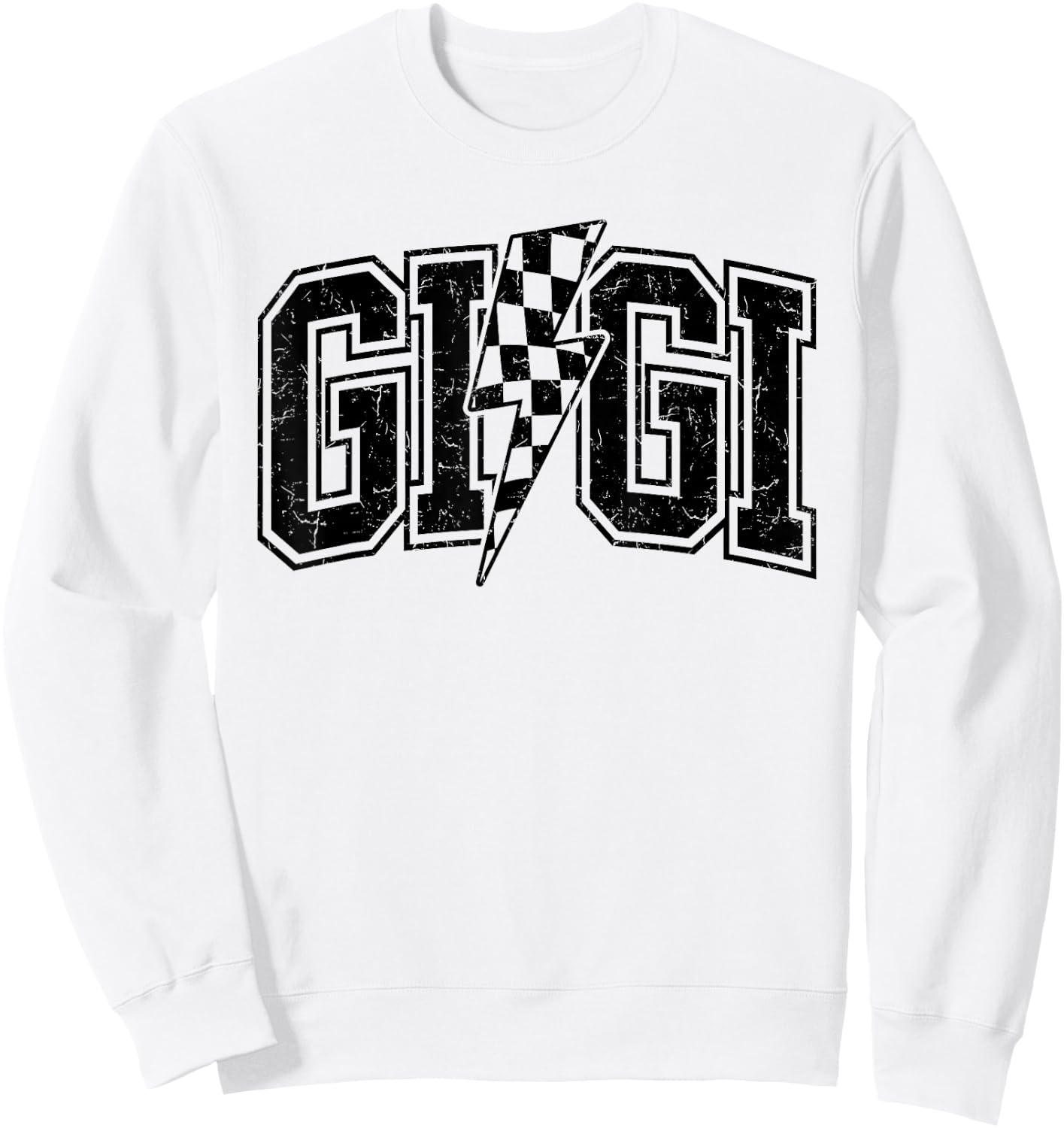 Gigi Lightning Bolt Racing Checkered Mother's Day Varsity Sweatshirt - Sweatshirt | White
