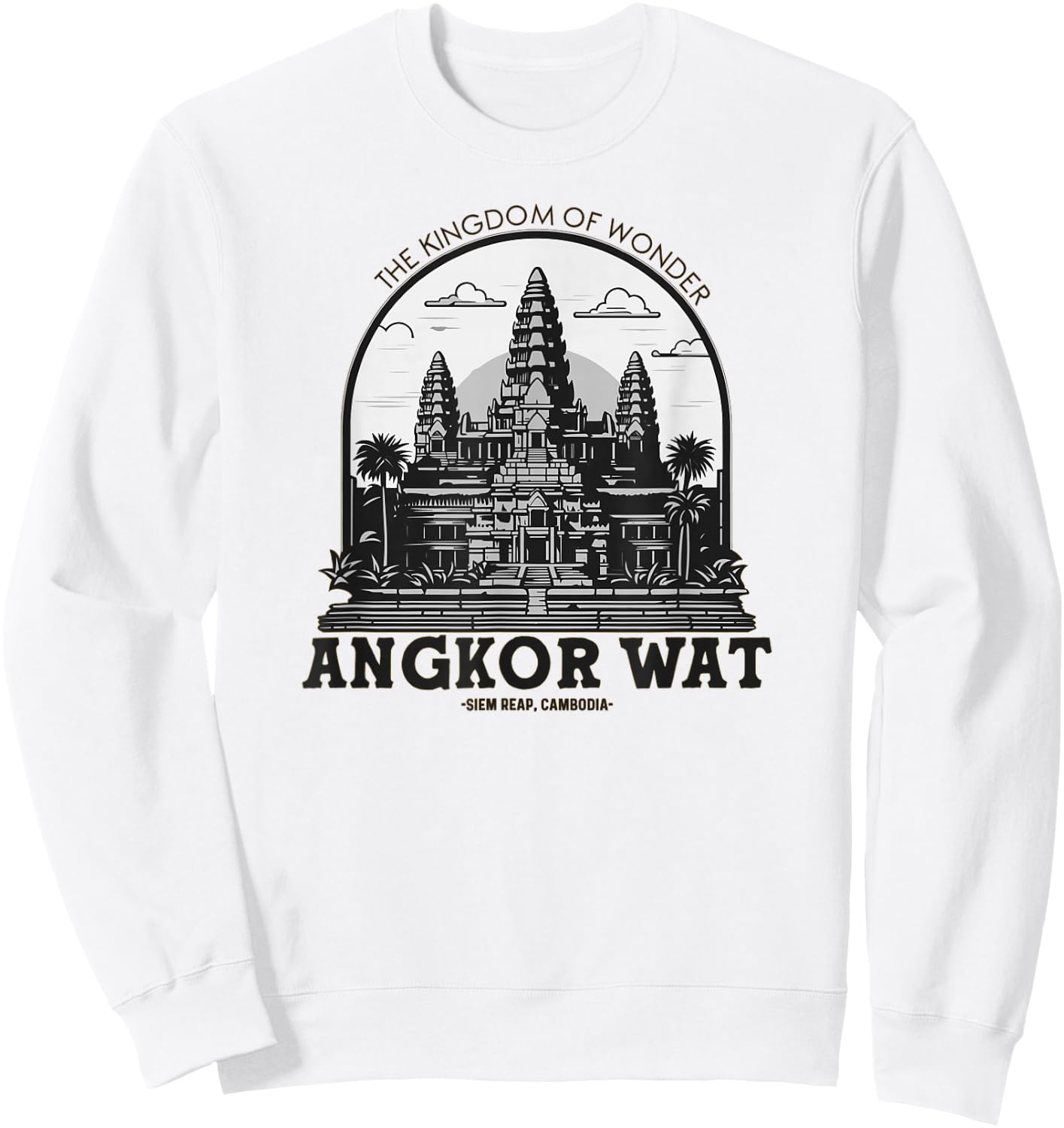 Less Than Three Khmer Brand -Adults Angkor Wat , Grey, Small, Short Sleeve, Classic Fit, Pull On, Travel, Leisure, Casual, , Embroidery Sweatshirt - Sweatshirt | White