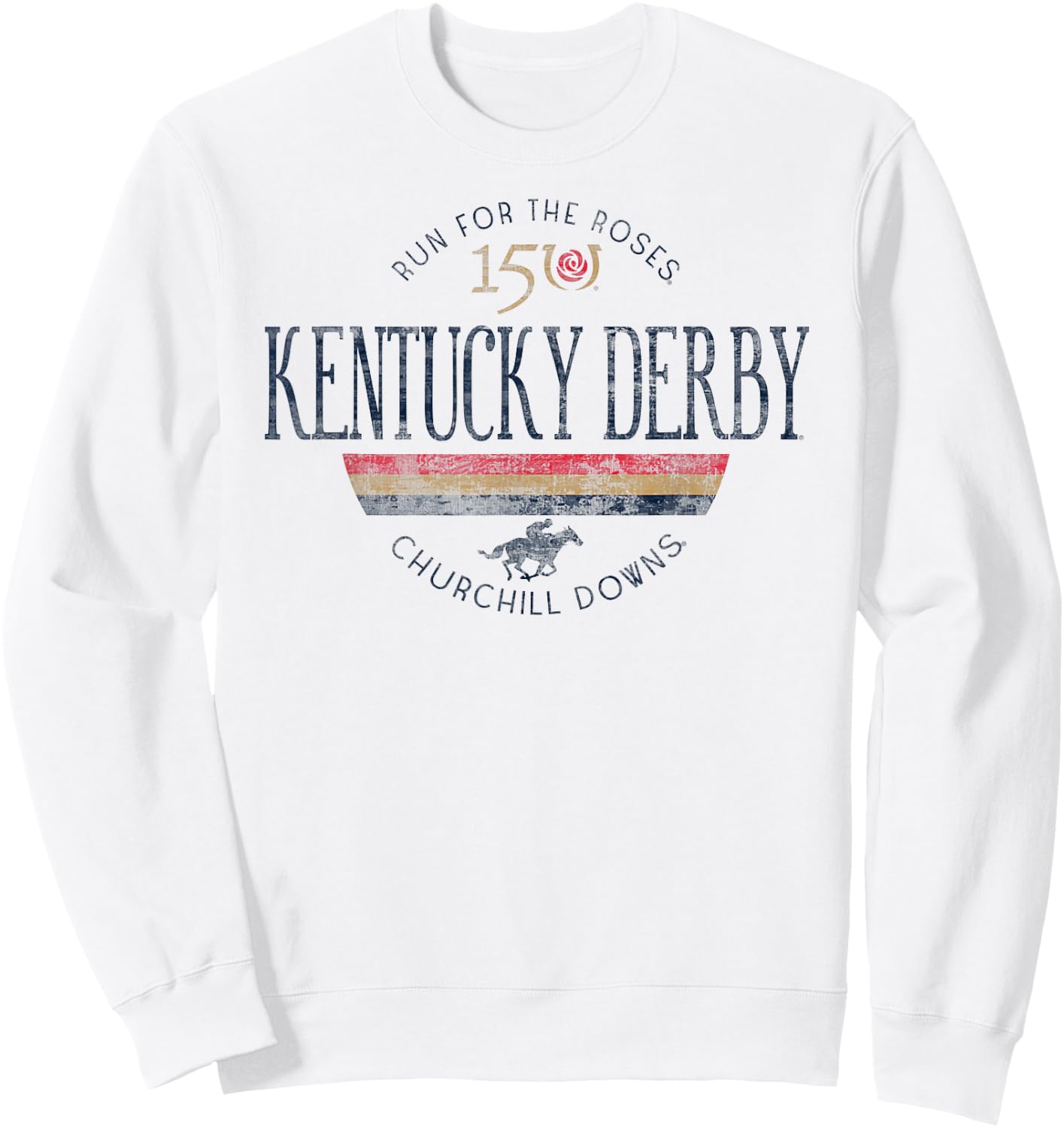 Kentucky Derby 150th Retro Stripe White Officially Licensed Sweatshirt - Sweatshirt | White