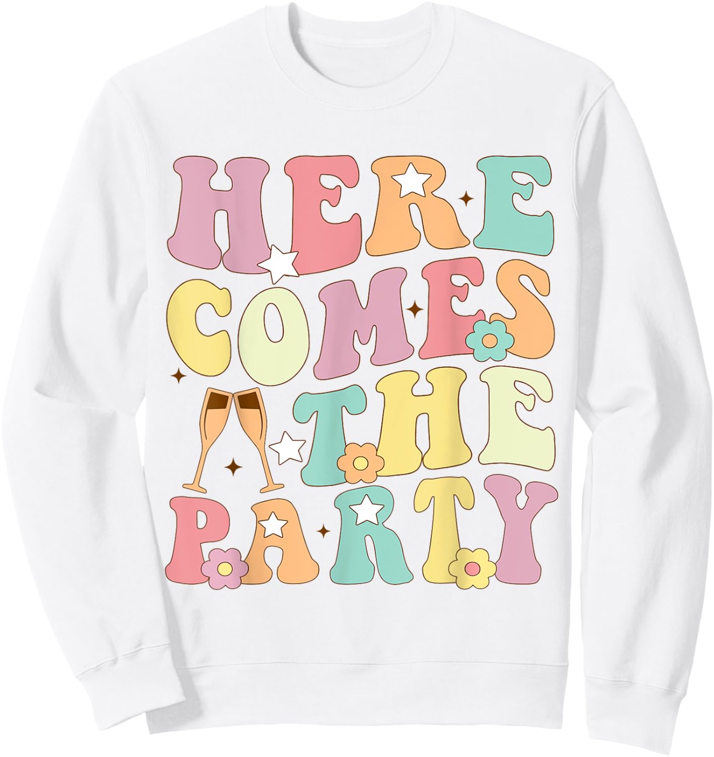 Here Come The Party Bride Retro Groovy Bachelorette Matching Sweatshirt - Sweatshirt | White