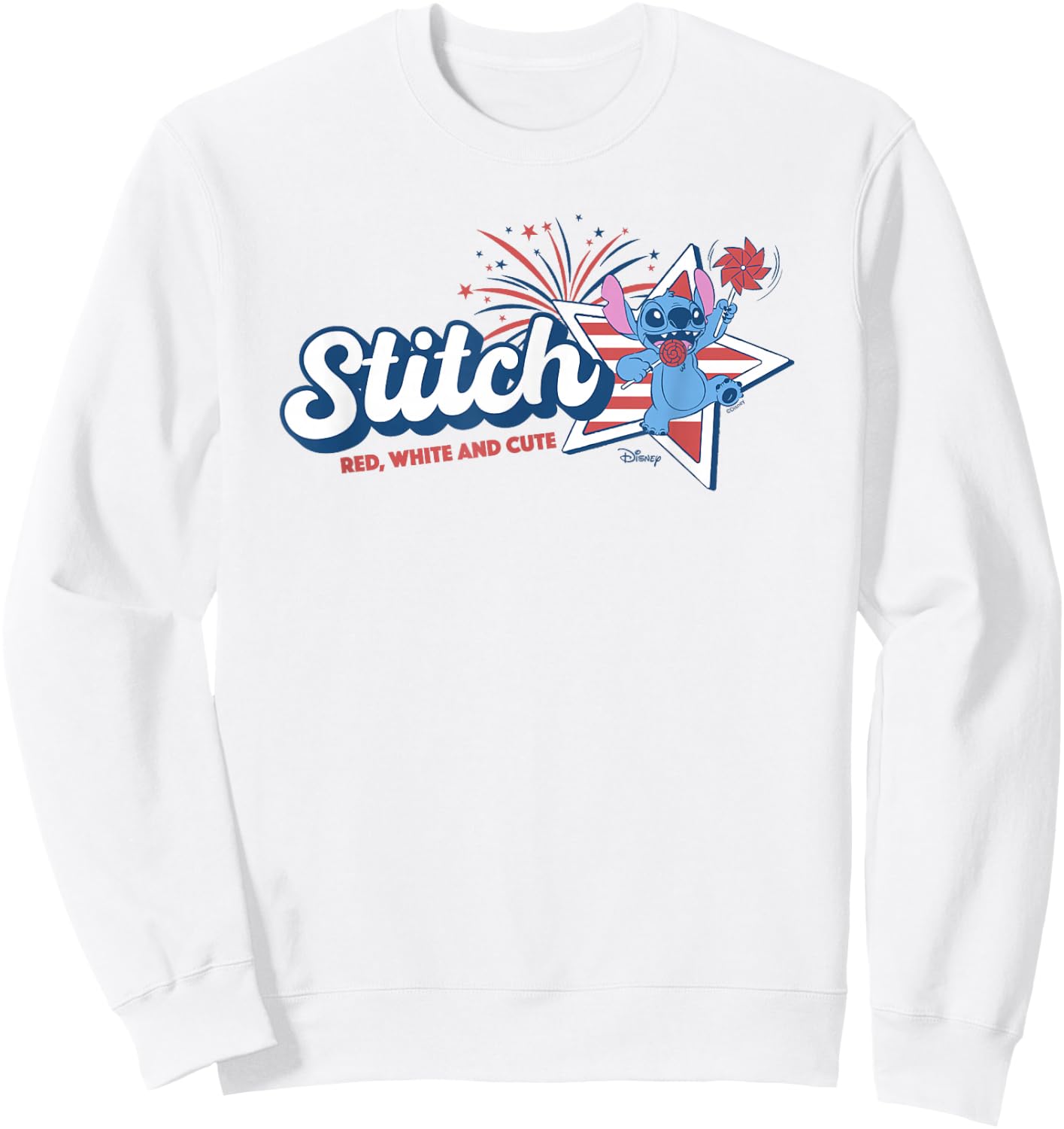 Disney Lilo & Stitch Red White Cute 4th of July Sweatshirt - Sweatshirt | White