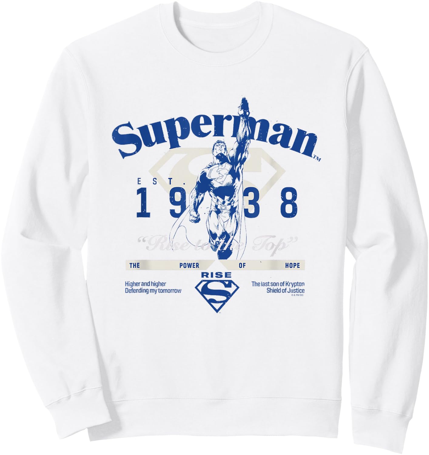 DC Comics Superman Rise to The Top Est. 1938 Vintage Logo Sweatshirt - Sweatshirt | White