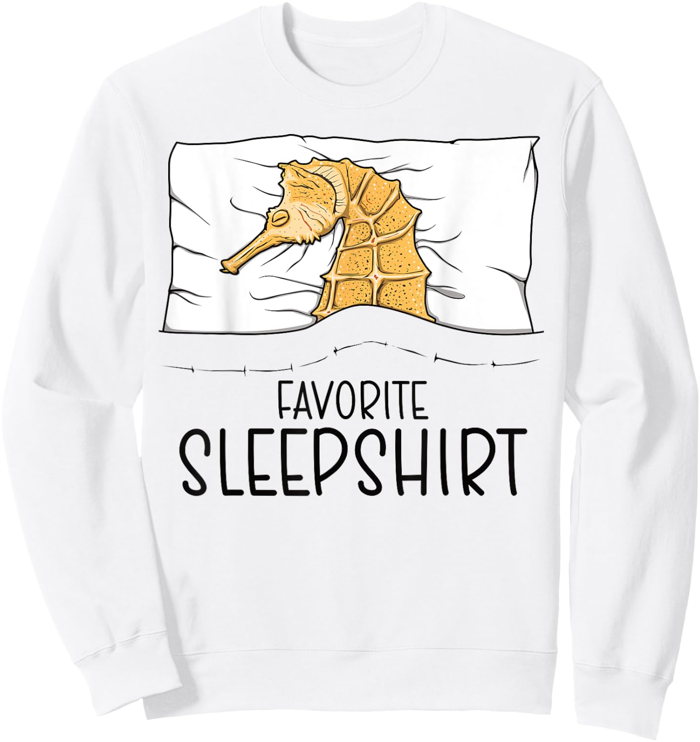 Favorite Sleepshirt Seahorse, Napping Seahorse Pajama Sweatshirt - Sweatshirt | White