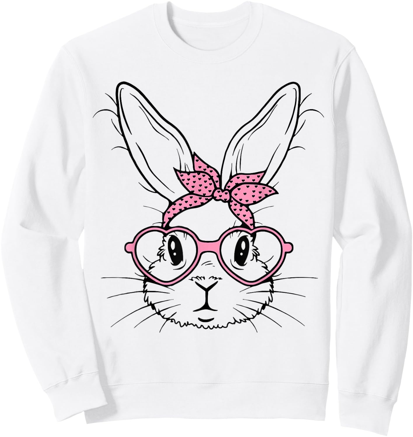Cute Bunny Rabbit Face With Bandana Heart Glasses Easter Day Sweatshirt - Sweatshirt | White