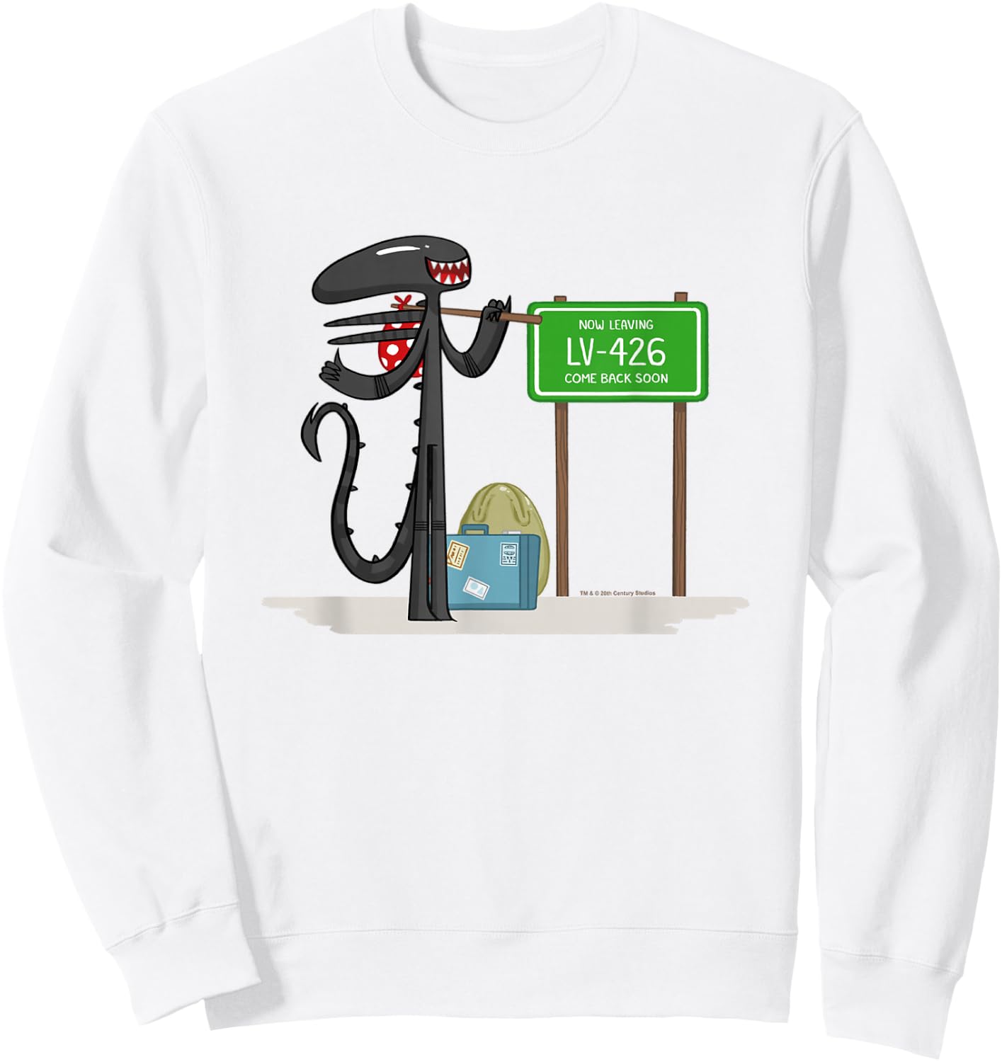 Aliens Cute Animated Xenomorph Leaving LV-426 Big Chest Logo Sweatshirt - Sweatshirt | White