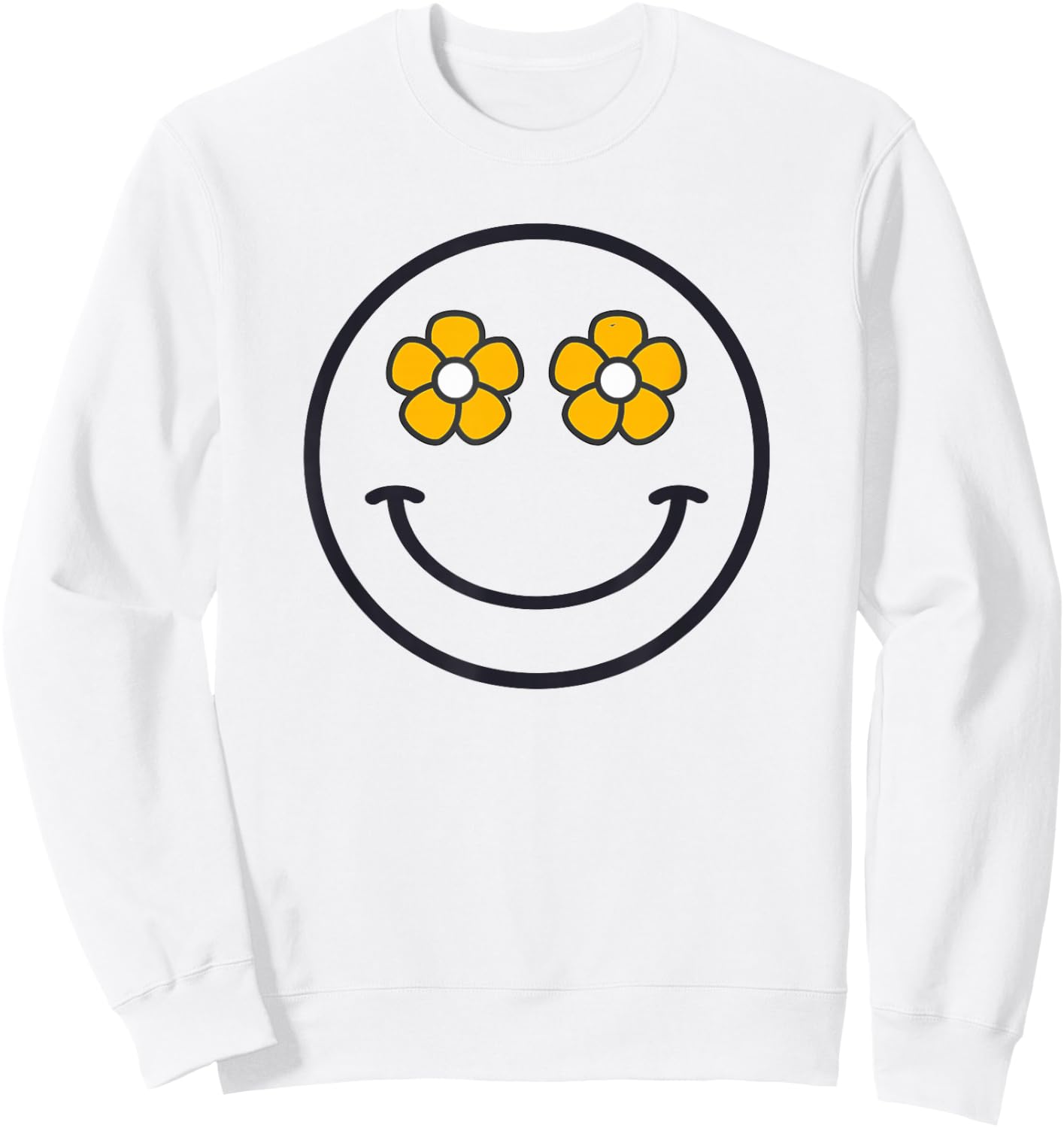 Funny Smiling Flowers Women Girls Cool Happy Face Smile Sweatshirt - Sweatshirt | White