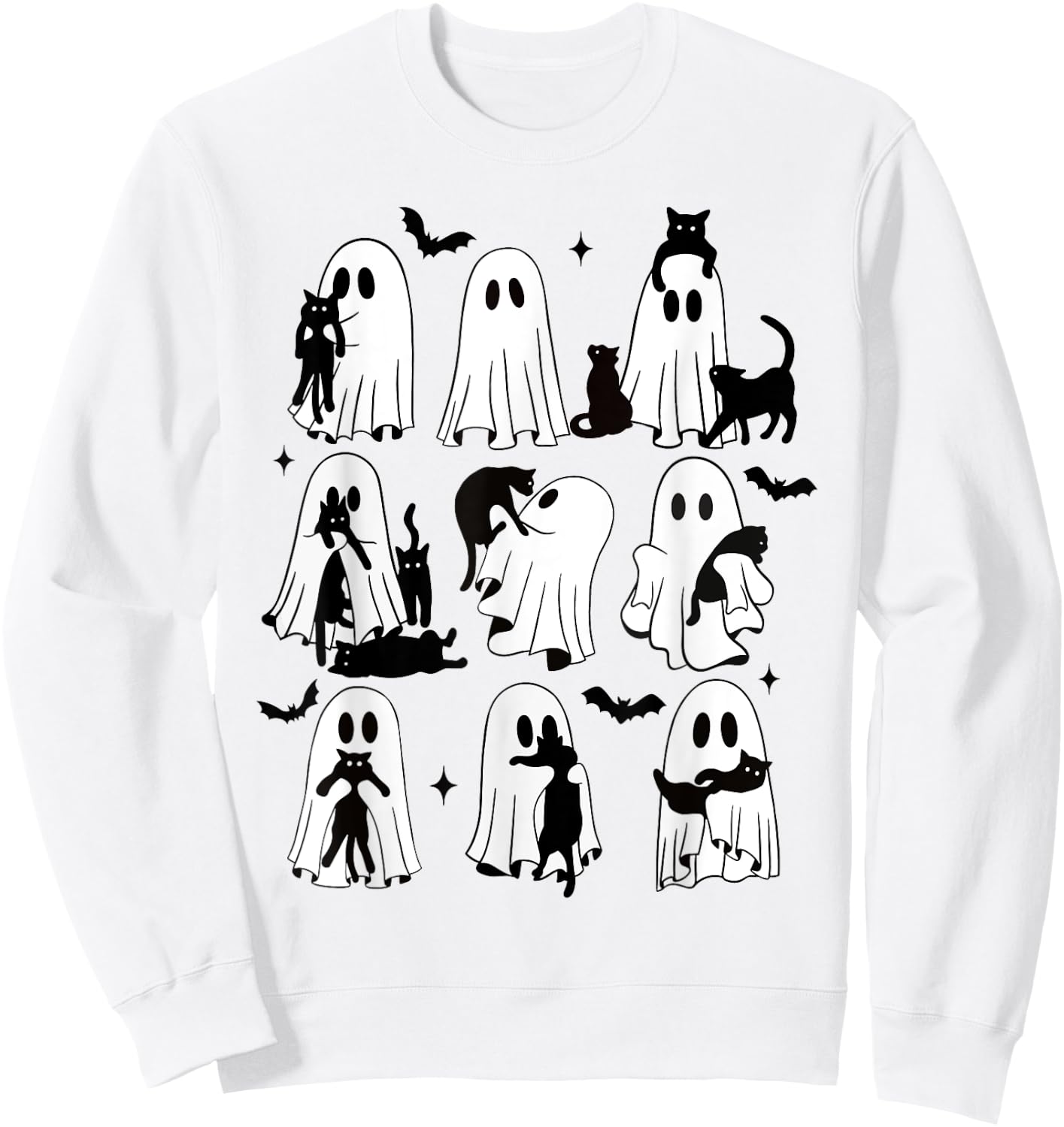 Funny Ghost Holding A Black Cat Lazy Halloween Spooky Season Sweatshirt - Sweatshirt | White