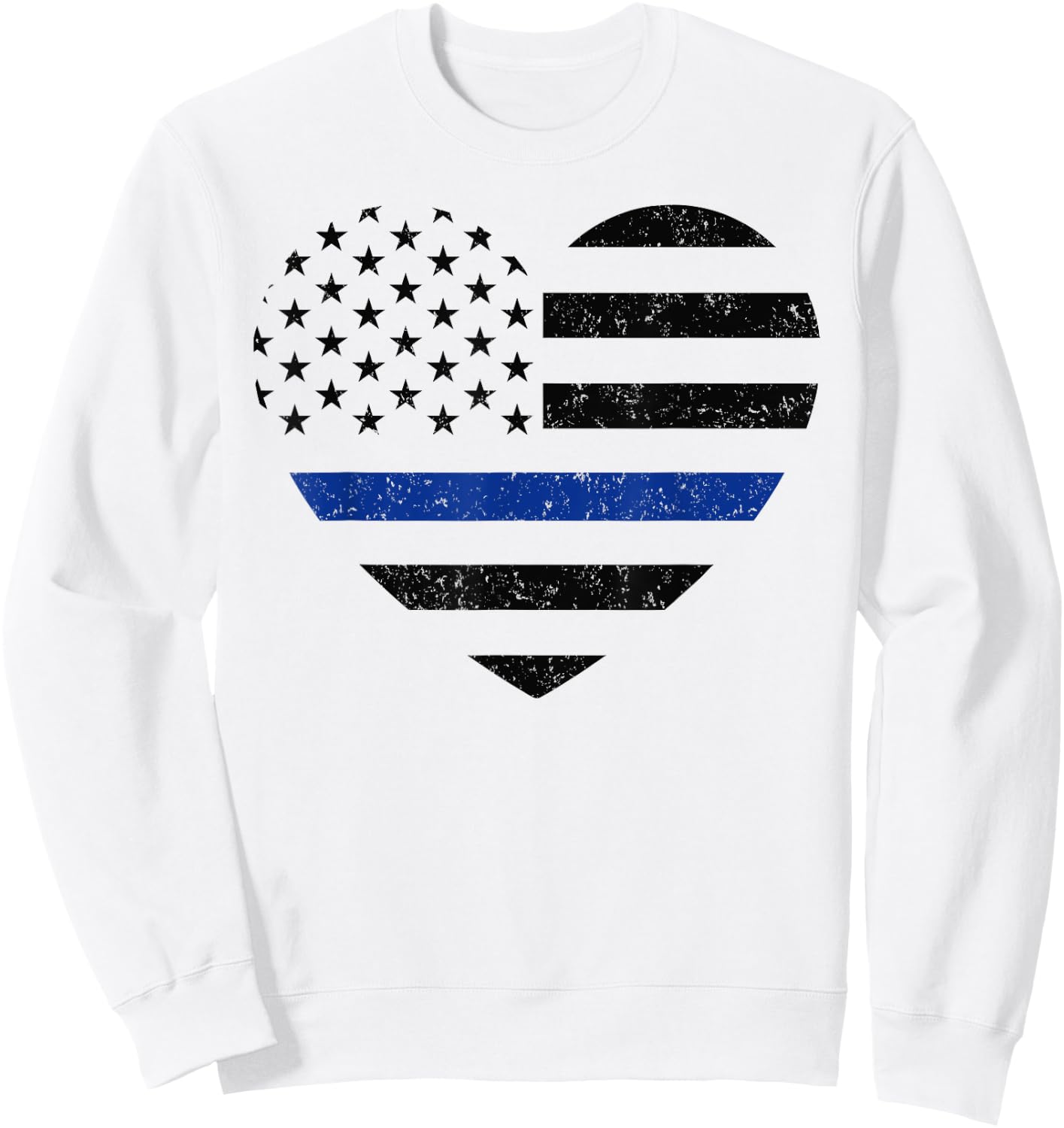 Thin Blue Line American Flag Heart Patriotic Kids Police Sweatshirt - Sweatshirt | White