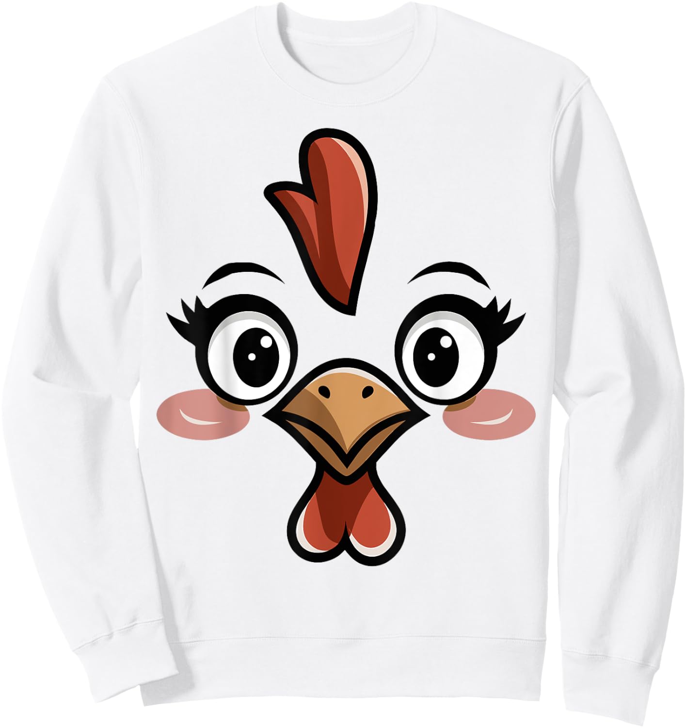 Novelty Last Minute Easy Halloween Party Stuff Halloween Chicken Face Women Kids Blue, White Size Small Classic Fit Round Collar Short Sleeve Cotton 60%, Polyester 40% Sweatshirt - Sweatshirt | White