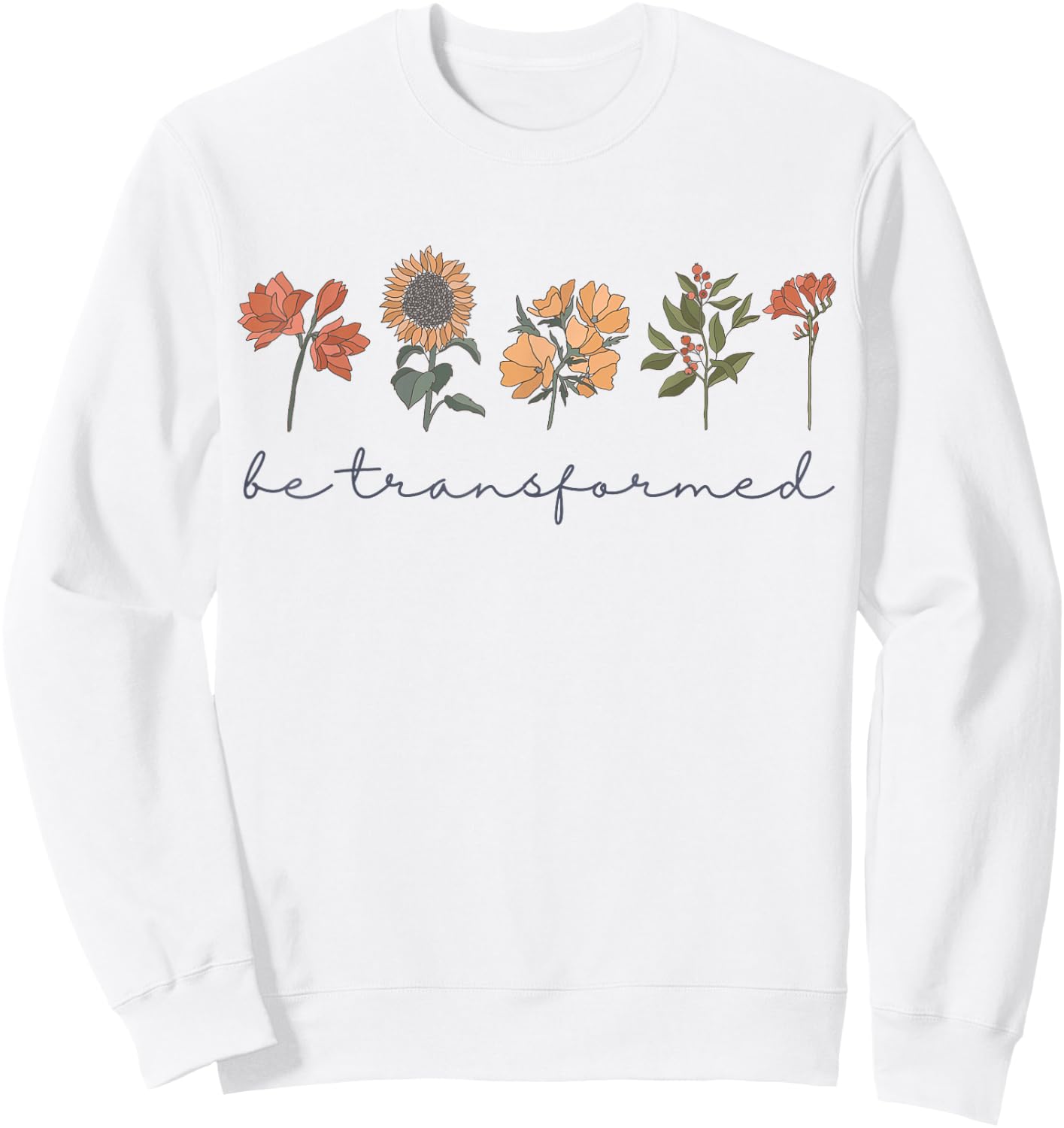Romans 12:2 Scripture Christian Bible Faith Boho Wildflowers Sweatshirt - Sweatshirt | White