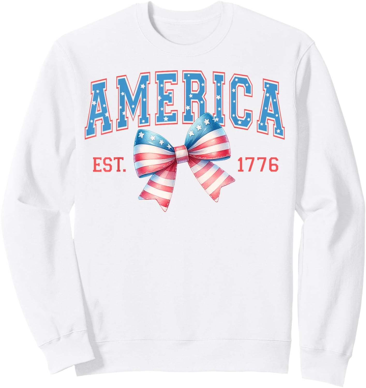 America Est. 1776 Patriotic Coquette Bow 4th of July Sweatshirt - Sweatshirt | White