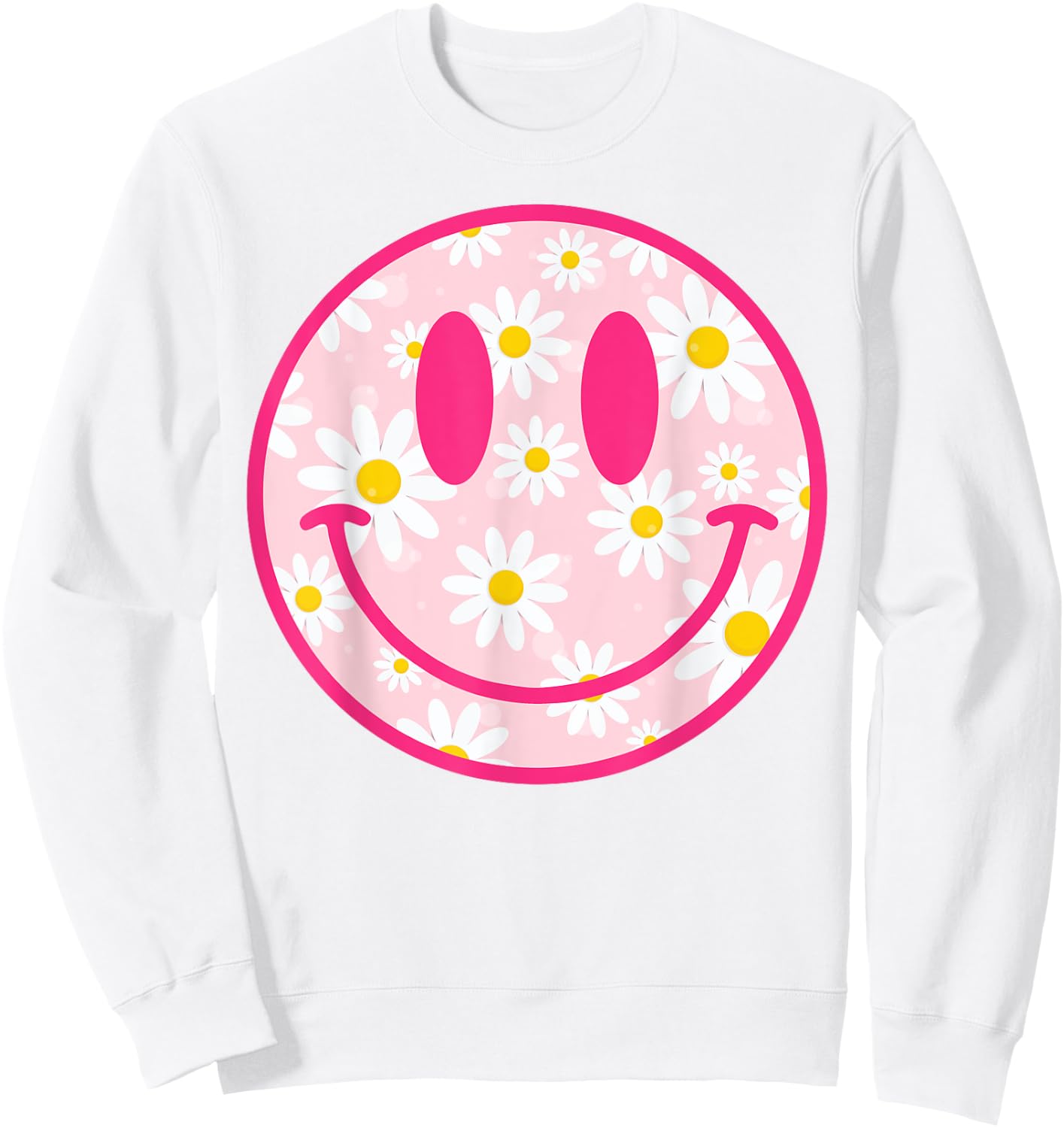 Happy Face Daisy Flower Shirt Preppy Aesthetic Smile Face Sweatshirt - Sweatshirt | White