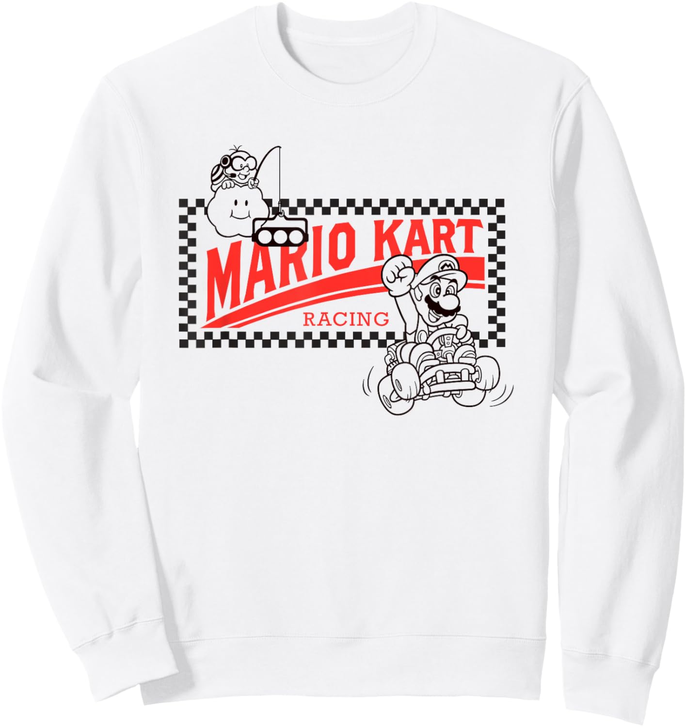 Mario Kart Racing Vintage Checkerboard Frame Logo Sweatshirt - Sweatshirt | White