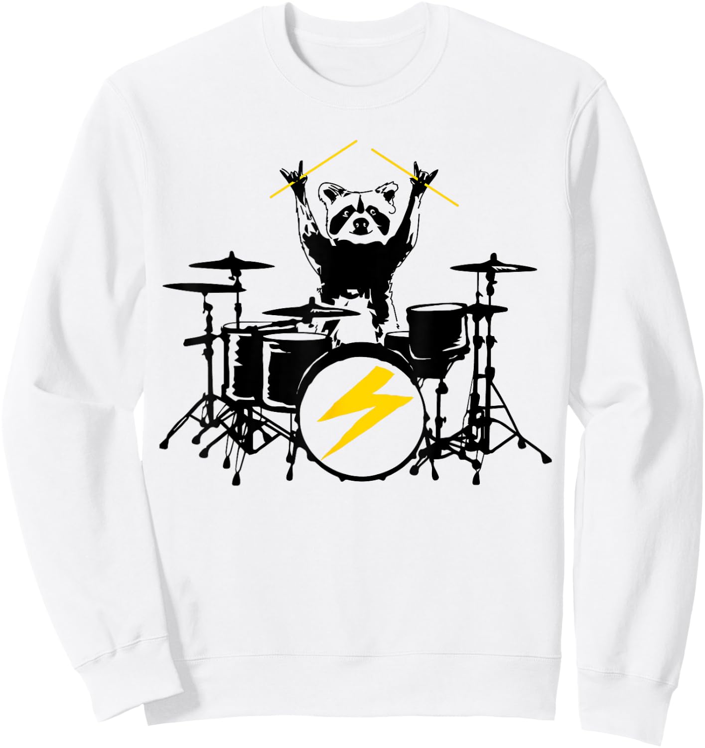 Funny Raccoon Playing Drum Kit Graphic Sweatshirt - Sweatshirt | White