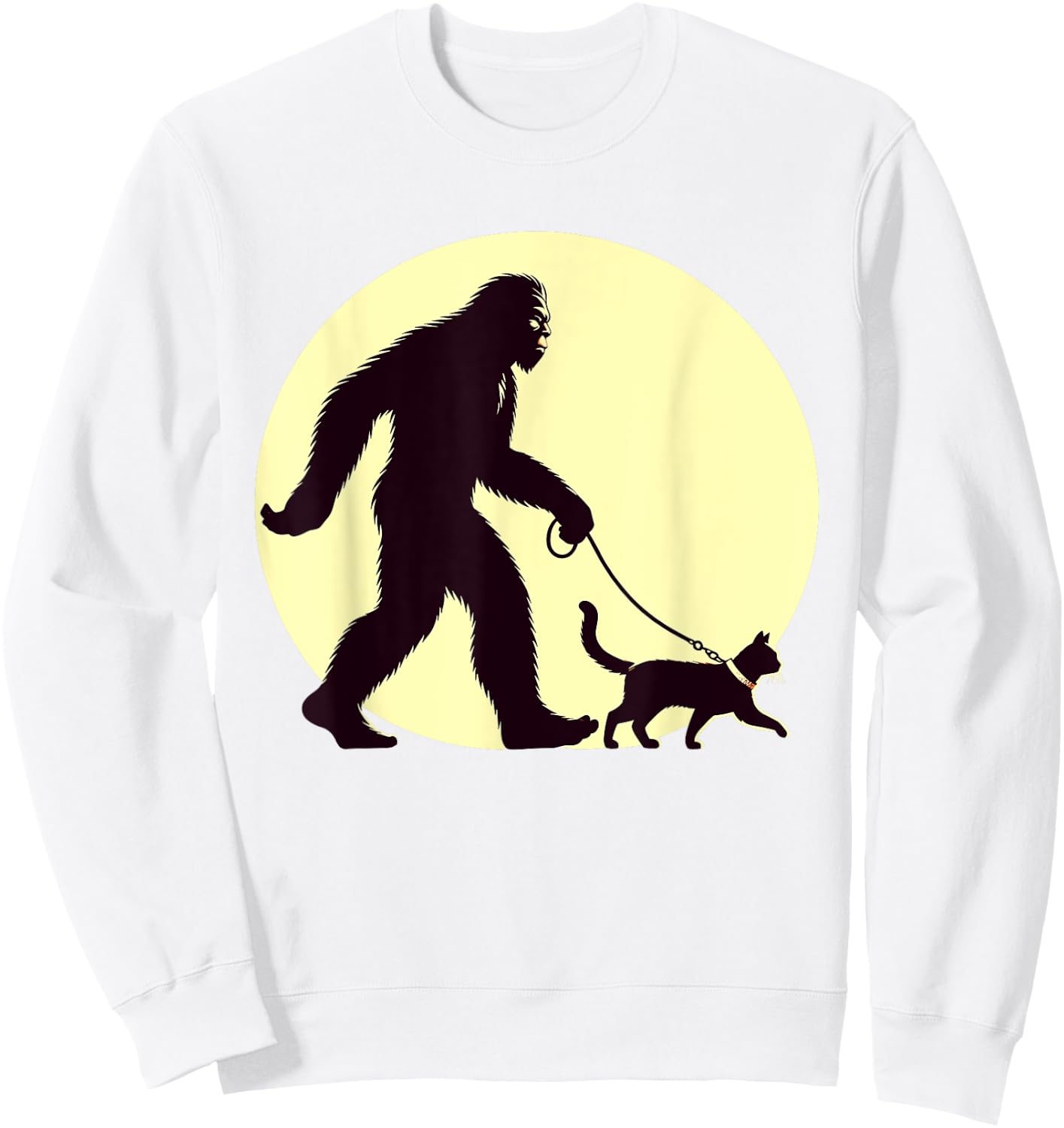 Bigfoot Sasquatch Walking Cat Funny Cat Lover Graphic Art Sweatshirt - Sweatshirt | White