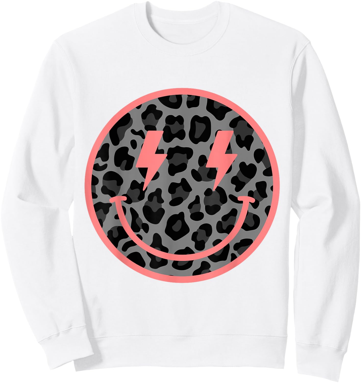Retro Happy Face Leopard Print Cheetah Smile Face Sweatshirt - Sweatshirt | White