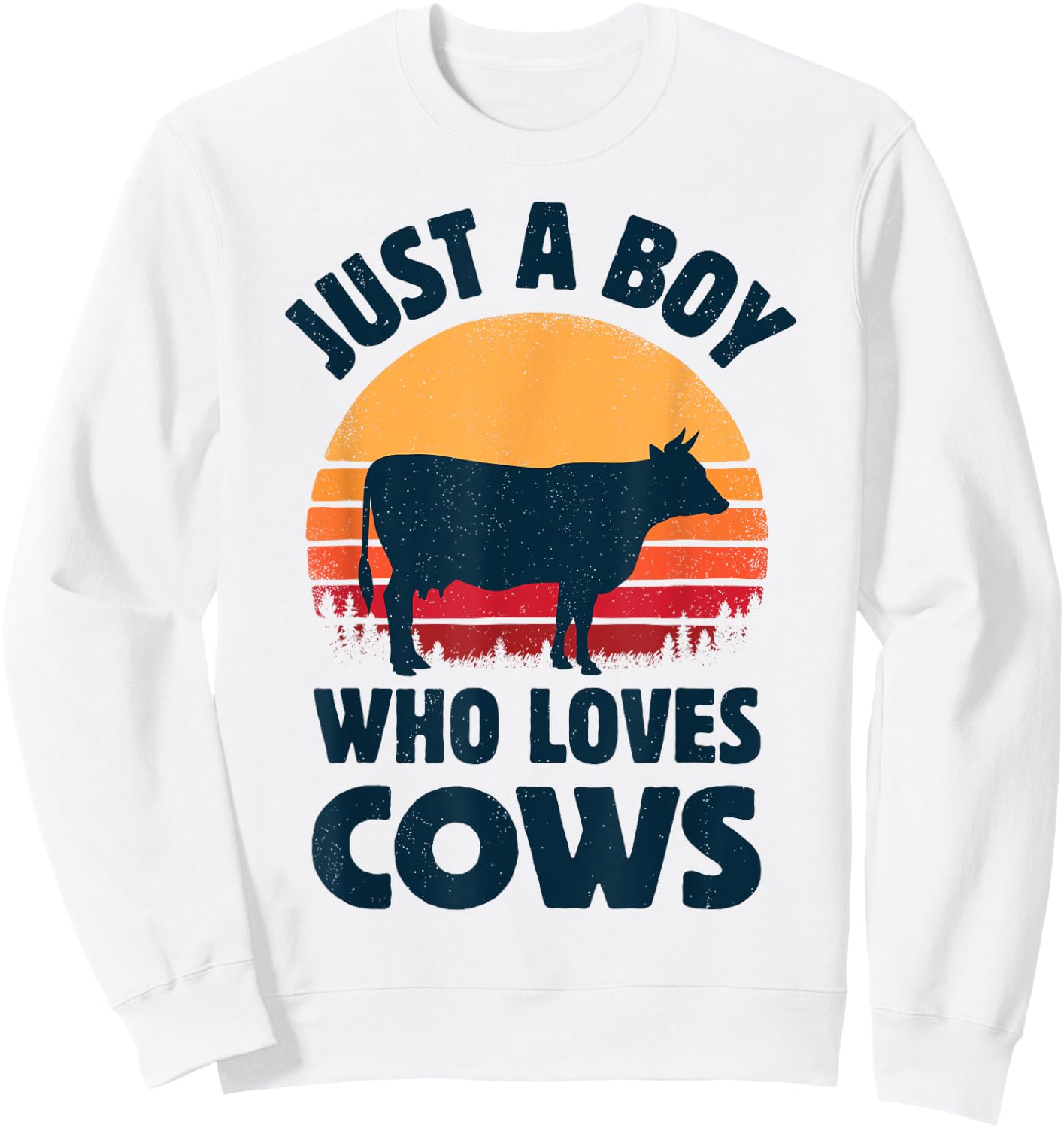 Cow Just A Boy Who Loves Retro Farm Animal Farmer Sunset Sweatshirt - Sweatshirt | White