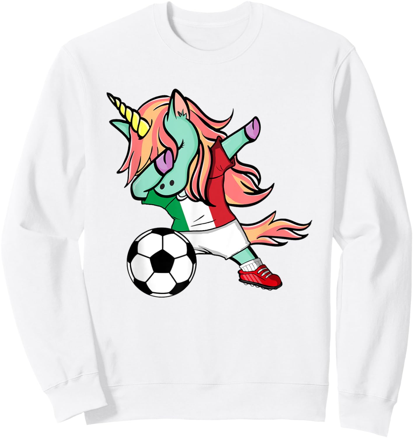Dabbing Unicorn Italy Soccer Jersey Italian Football Lovers Sweatshirt - Sweatshirt | White