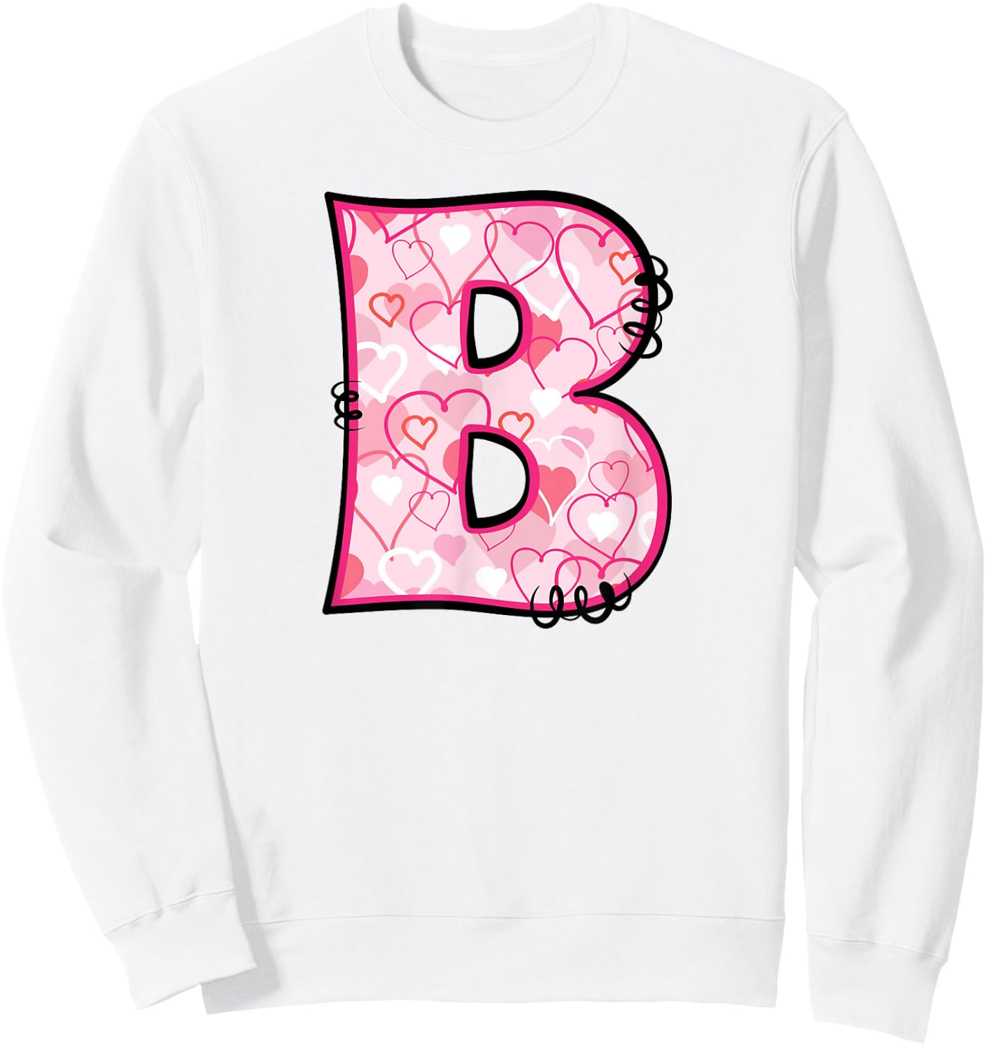 Letter B Pink Initial Monogram Hearts Girly Sweatshirt - Sweatshirt | White