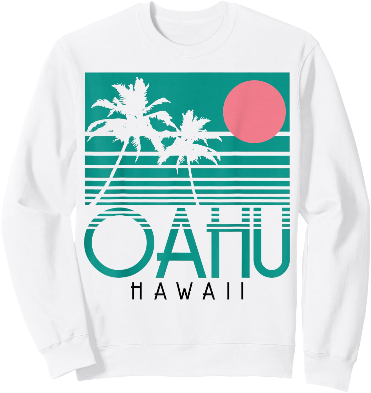 Oahu Hawaii Palm Trees Surf Vintage Retro Hawaiian Islands Sweatshirt - Sweatshirt | White