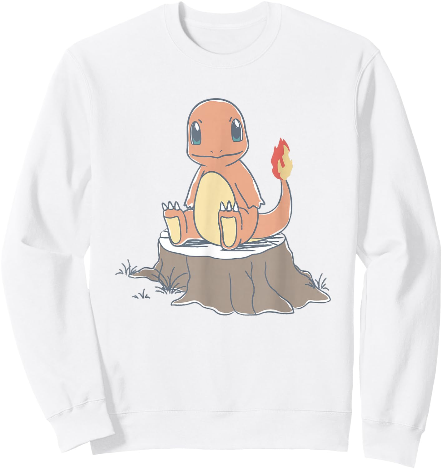 Pokémon Charmander Sitting On Tree Stump Retro Sketch Sweatshirt - Sweatshirt | White