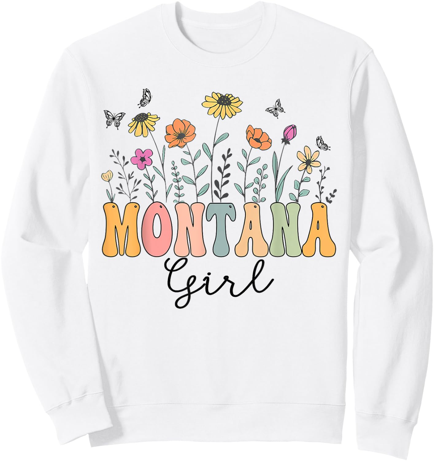 Montana Girl Wildflower Groovy Montana Lover Sweatshirt - Sweatshirt | White