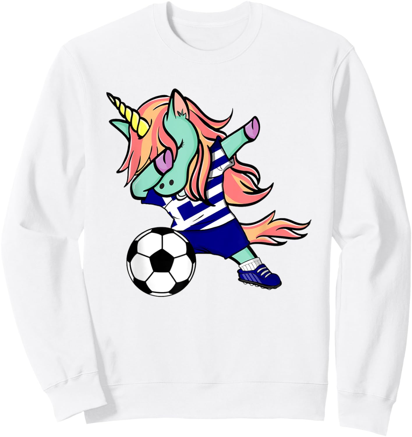 Dabbing Unicorn Soccer Greece Jersey Shirt Greek Football Sweatshirt - Sweatshirt | White