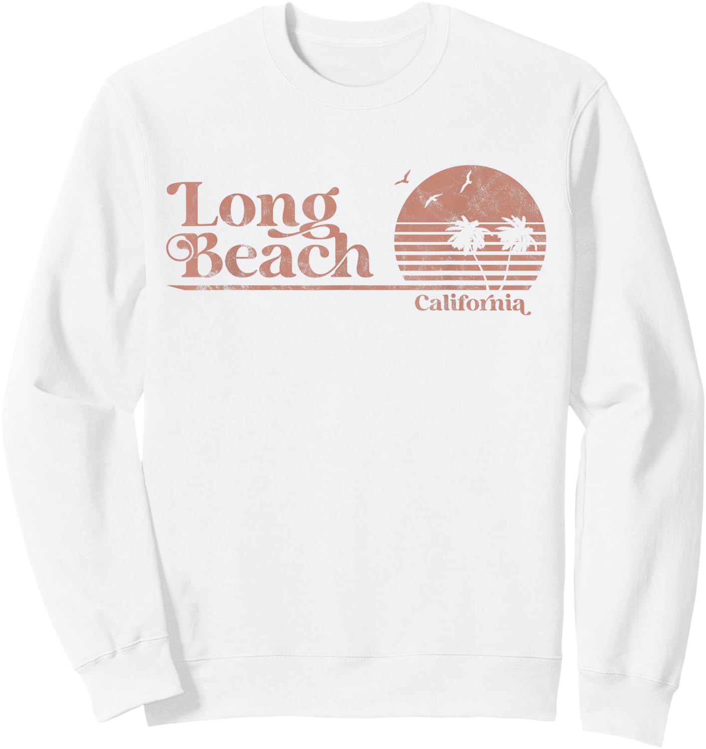 Vintage Long Beach California Palm Trees CA Retro Men Women Sweatshirt - Sweatshirt | White