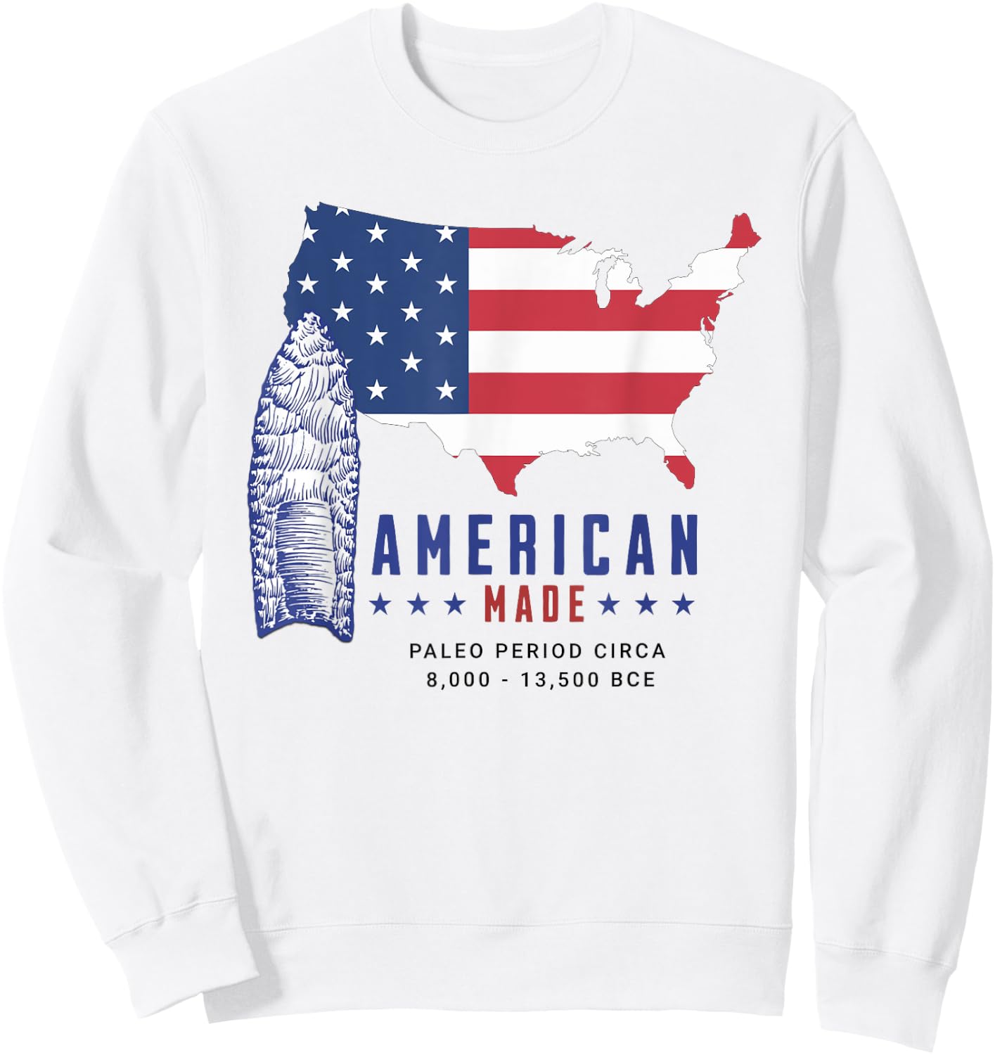 Paleo Spearpoint (Arrowhead) with American Flag Kids Men Sweatshirt - Sweatshirt | White