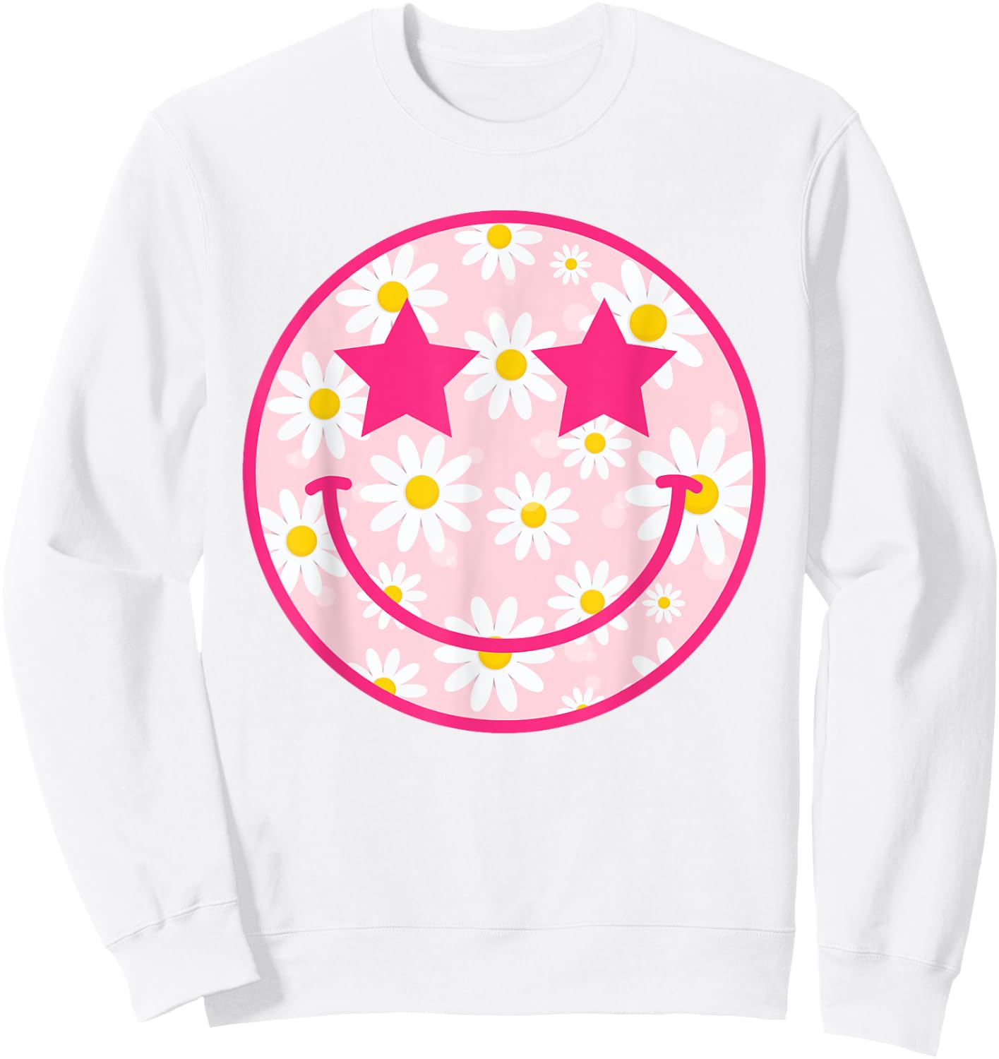 Happy Face Floral Shirt Preppy Aesthetic Smiling Face Sweatshirt - Sweatshirt | White
