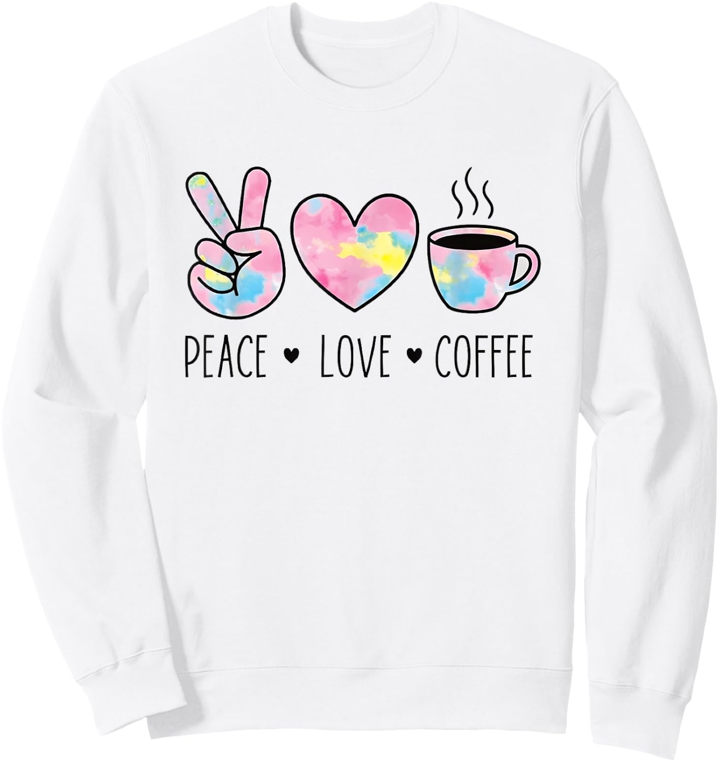 Peace Love Coffee Retro Watercolor Hand Heart Cup Graphic Sweatshirt - Sweatshirt | White