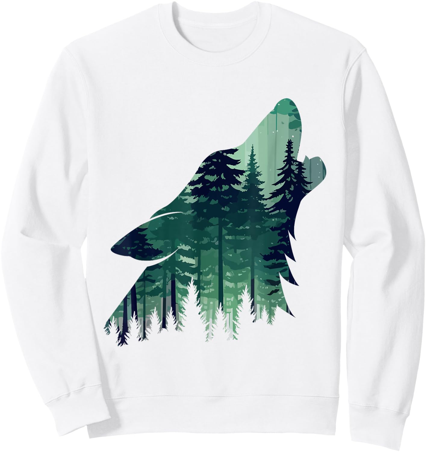 Landscape Animal Art Nature Forest Hiking Howling Wolf Sweatshirt - Sweatshirt | White