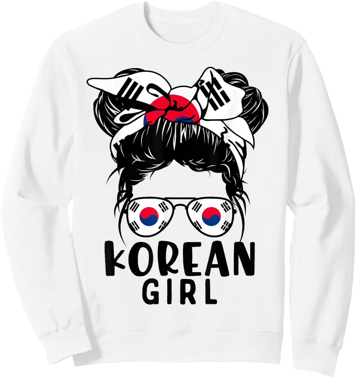 Korean Girl Messy Hair Korea Pride Patriotic Kids Sweatshirt - Sweatshirt | White