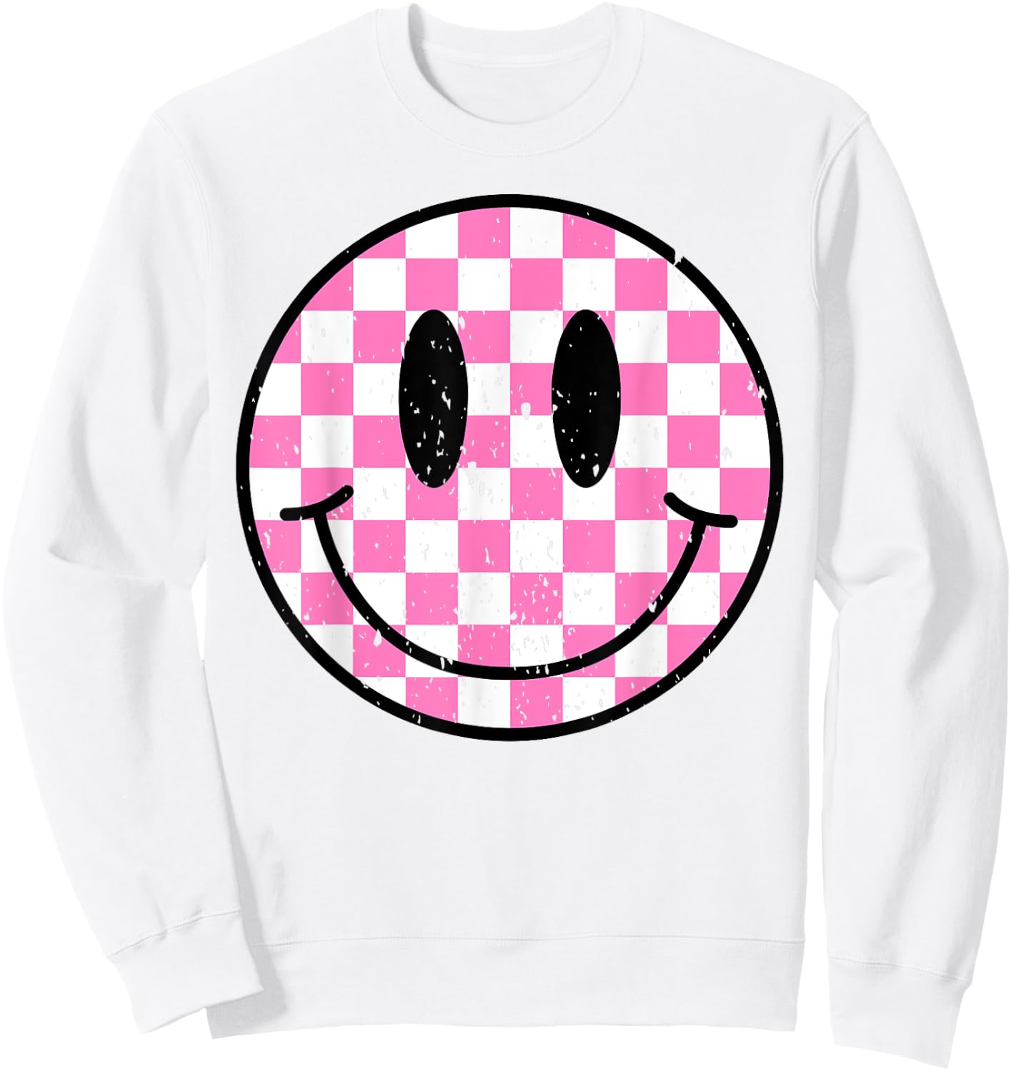 Retro Groovy Checkered Pattern Smile Face Trendy Kids Sweatshirt - Sweatshirt | White