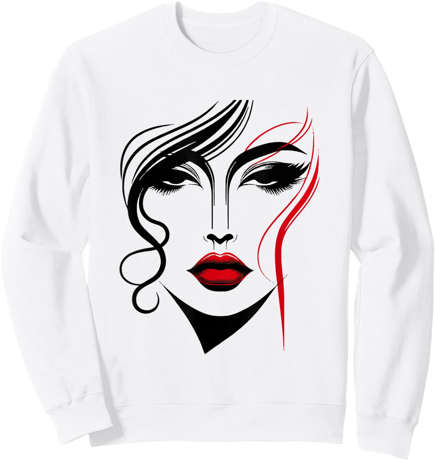 Abstract Female Face With Red Lipstick Abstract Art Piece Sweatshirt - Sweatshirt | White