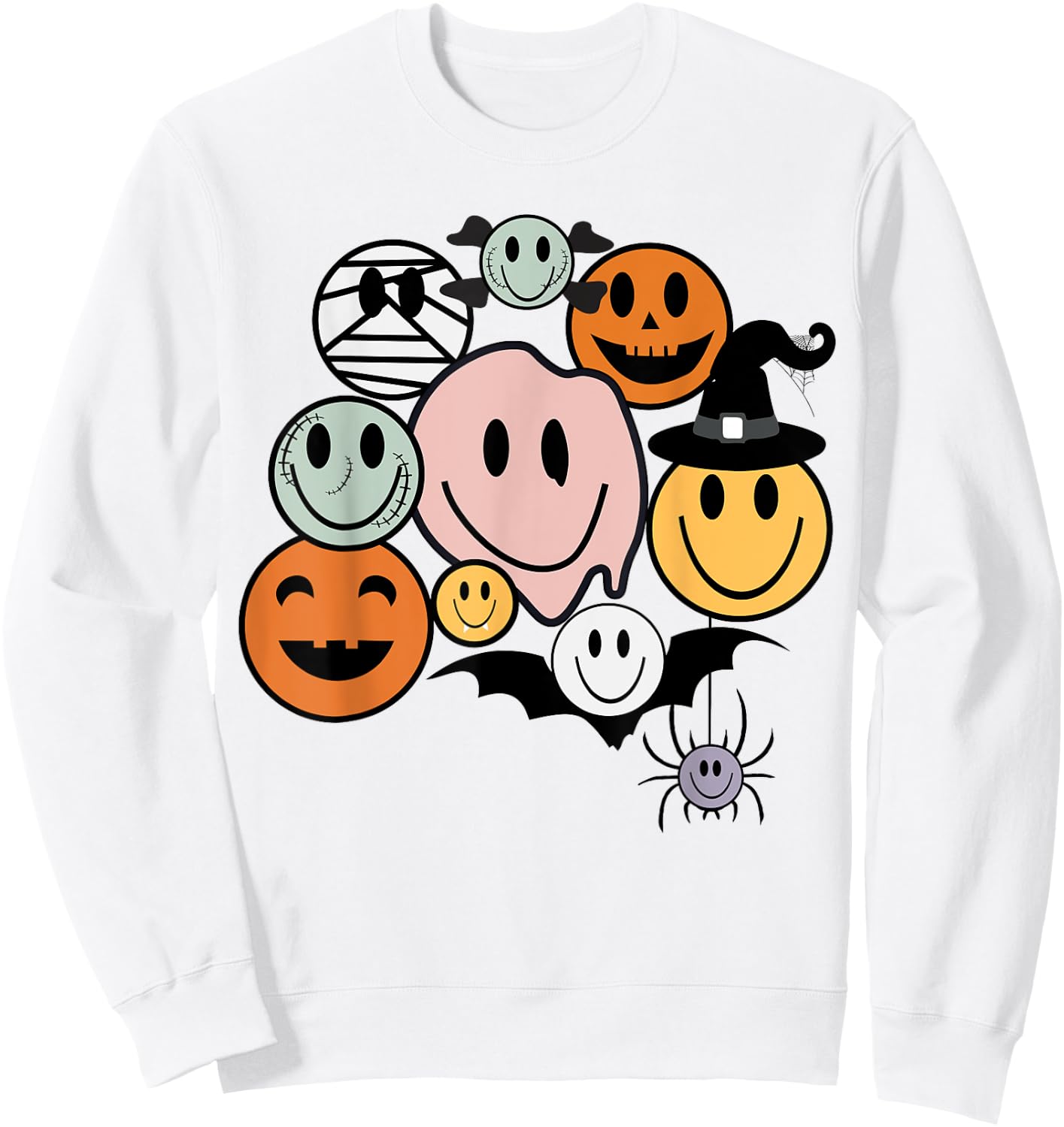 Funny Retro Halloween Smile Face Spooky Men Women Boy Girl Sweatshirt - Sweatshirt | White
