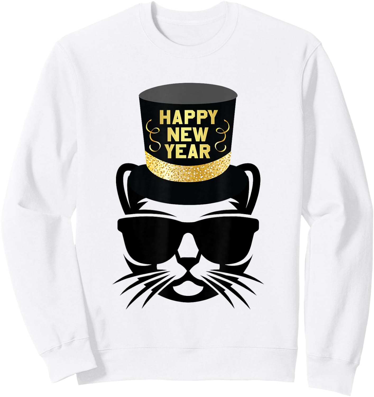 Happy New Year Cat Sweatshirt - Sweatshirt | White