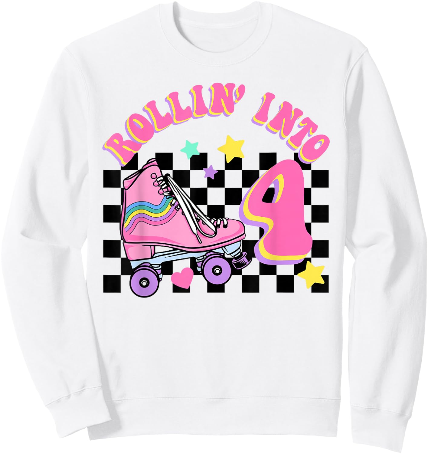 Rolling Into 4 Years Old Skater Groovy Birthday Girls Kids Sweatshirt - Sweatshirt | White