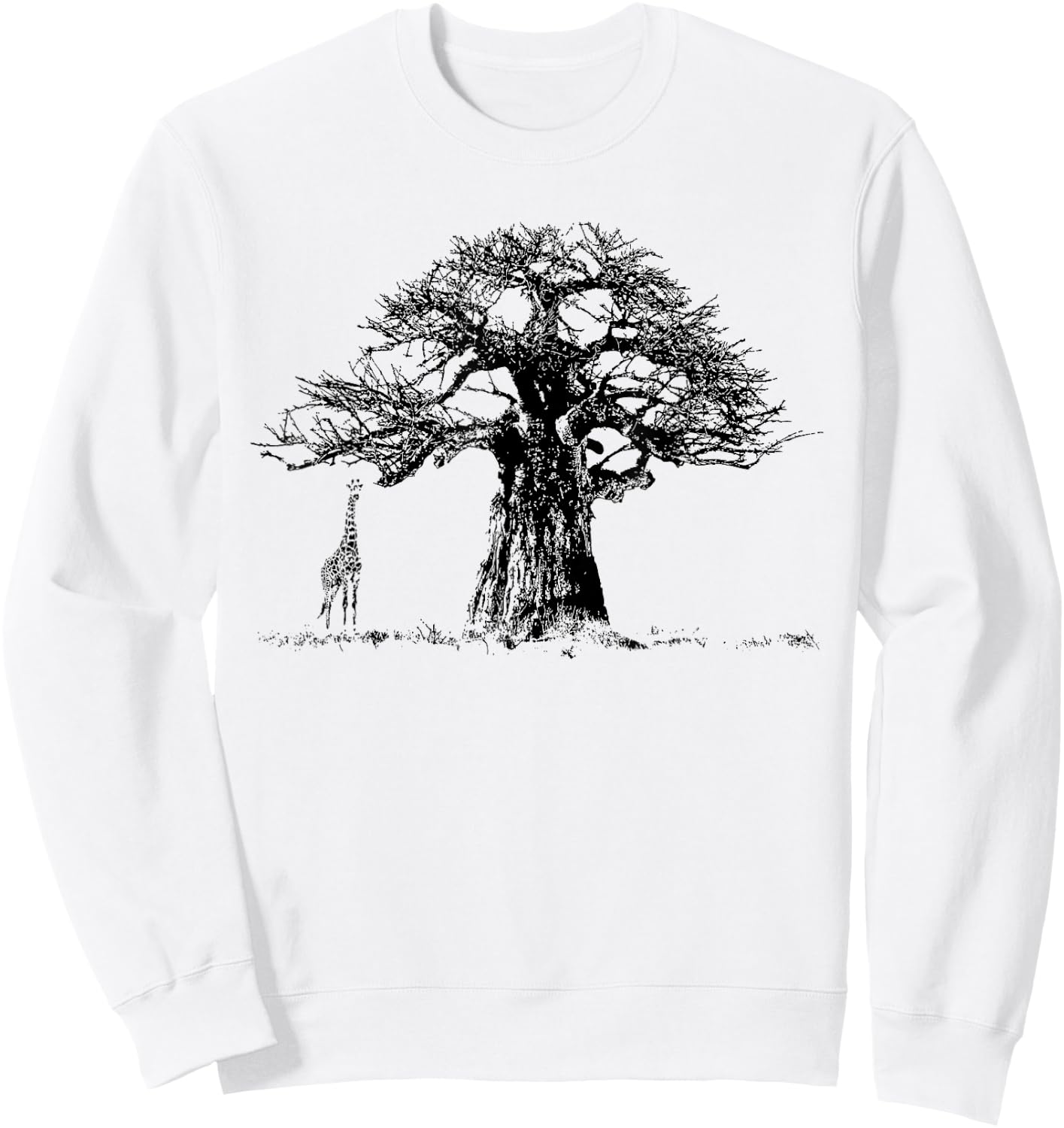 Baobab Tree and Giraffe Artwork in Graphic Monochrome Sweatshirt - Sweatshirt | White