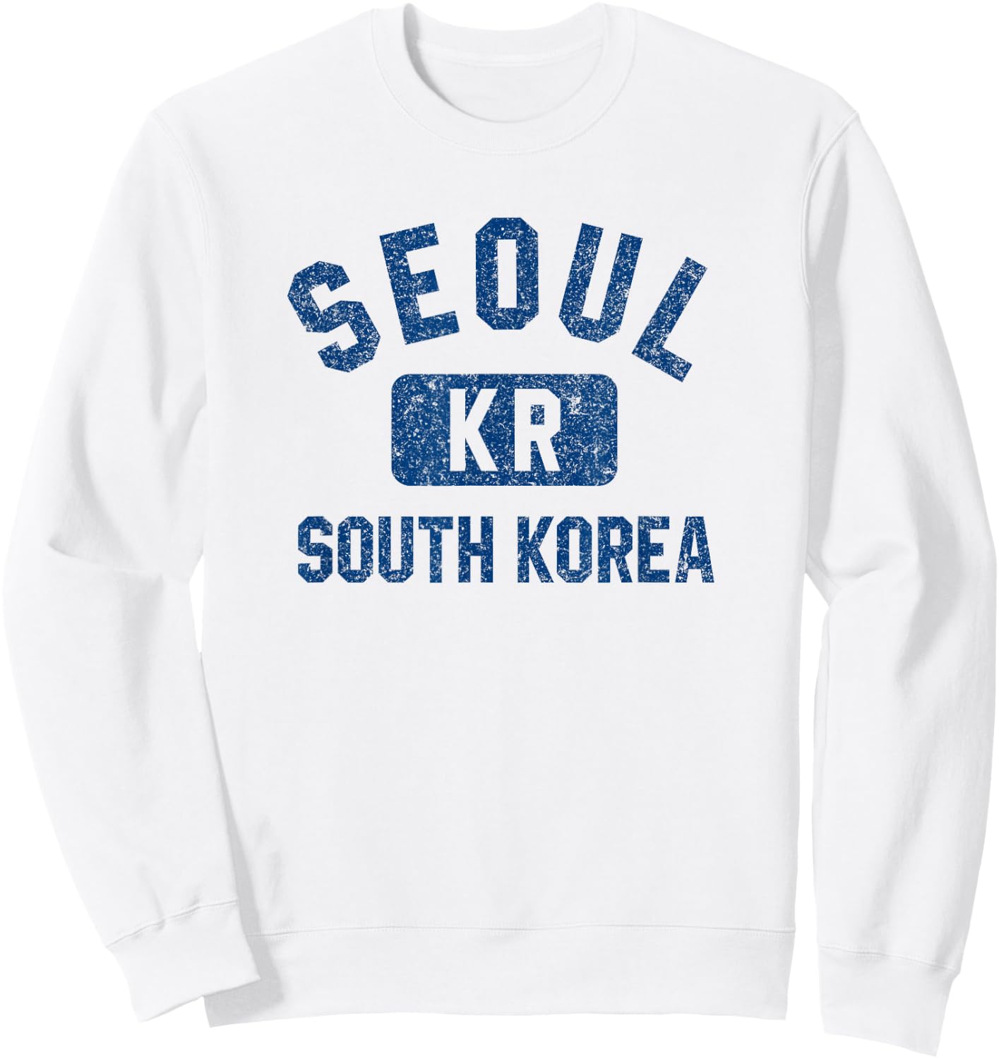 Seoul South Korea KR Gym Style Distressed Dark Blue Print Sweatshirt - Sweatshirt | White