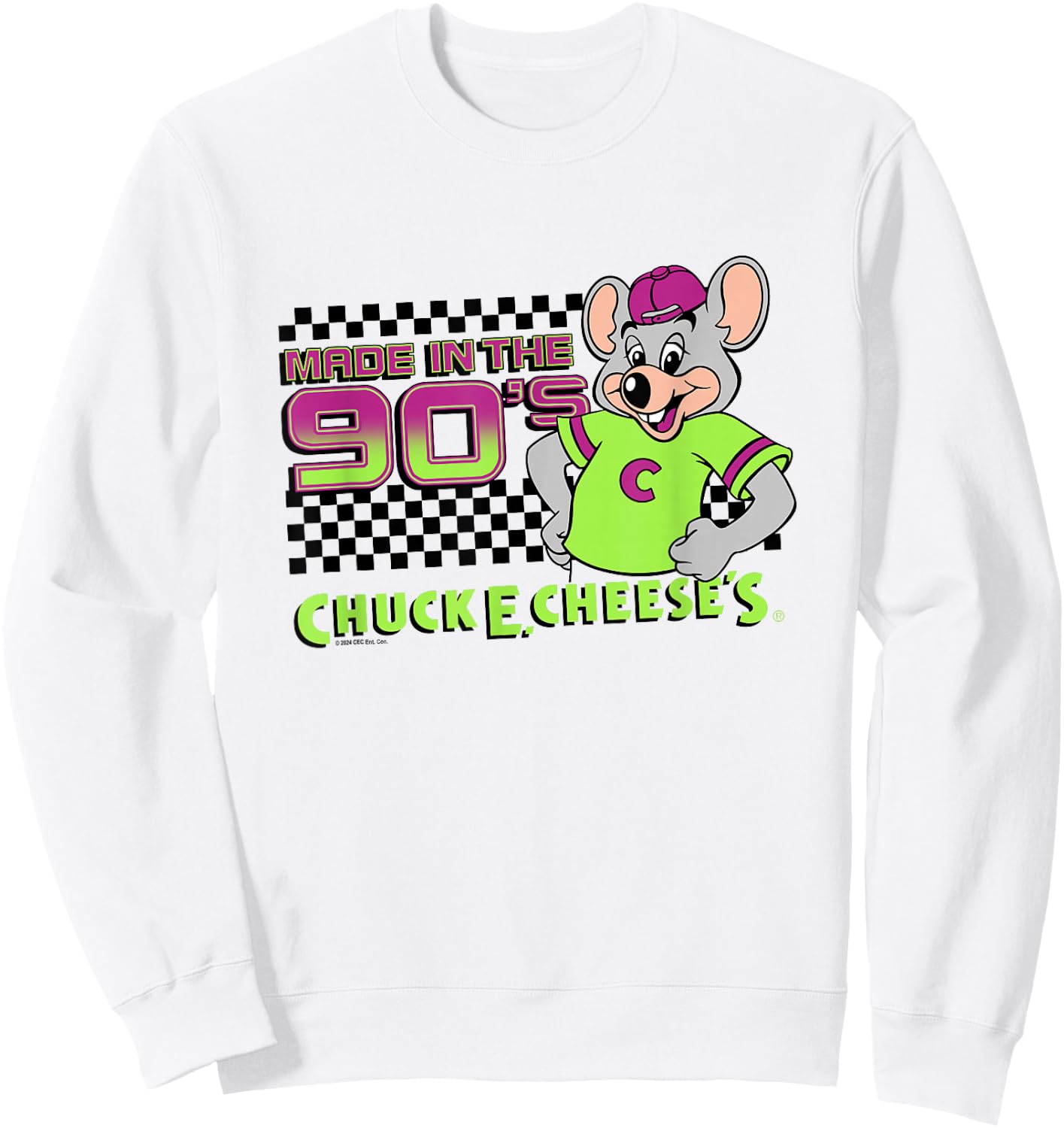 Chuck E. Cheese Made In The 90's Retro Neon Logo Sweatshirt - Sweatshirt | White