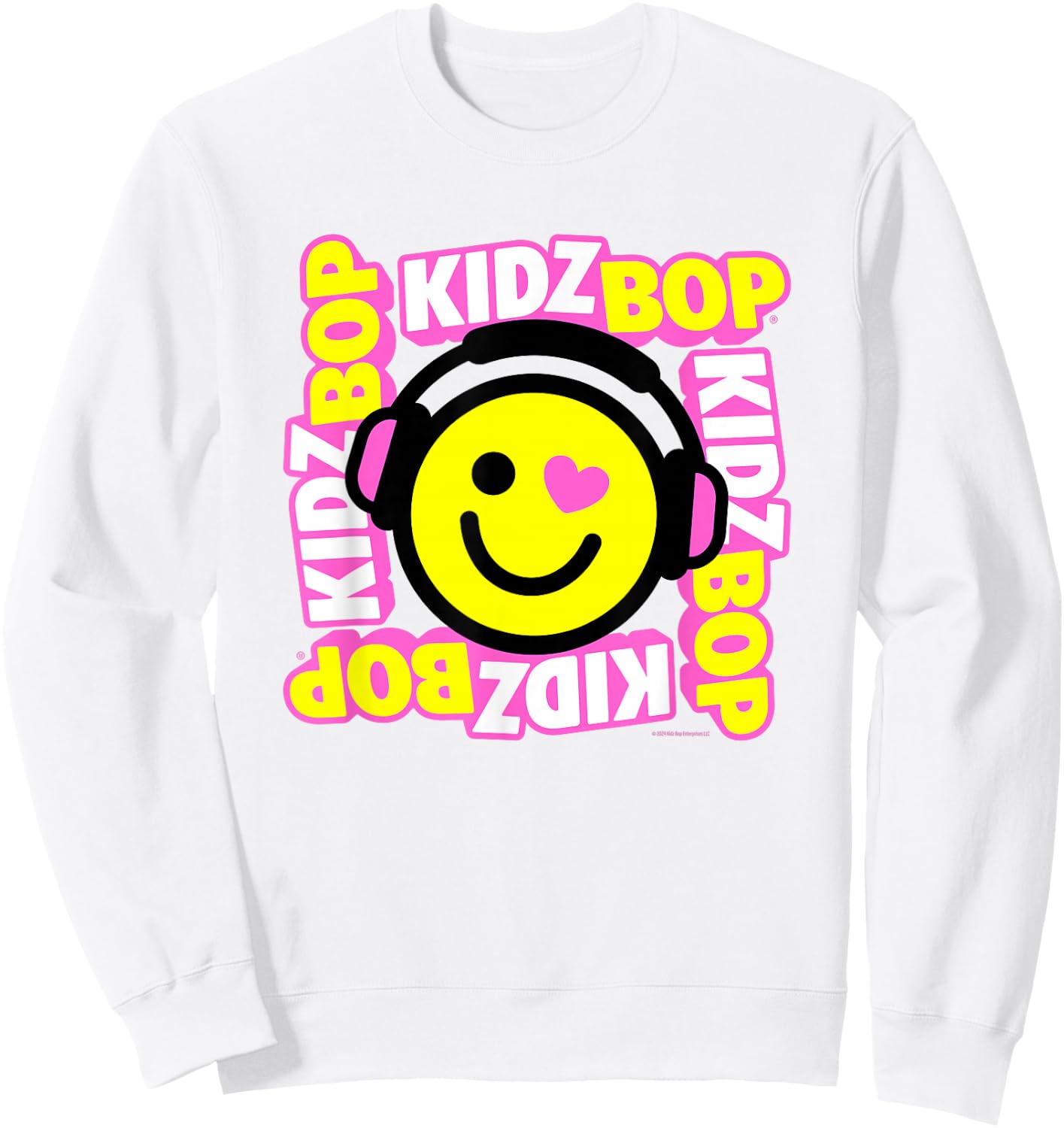 Kidz BOP Merch – Heart Smiley Face with Headphones Sweatshirt - Sweatshirt | White